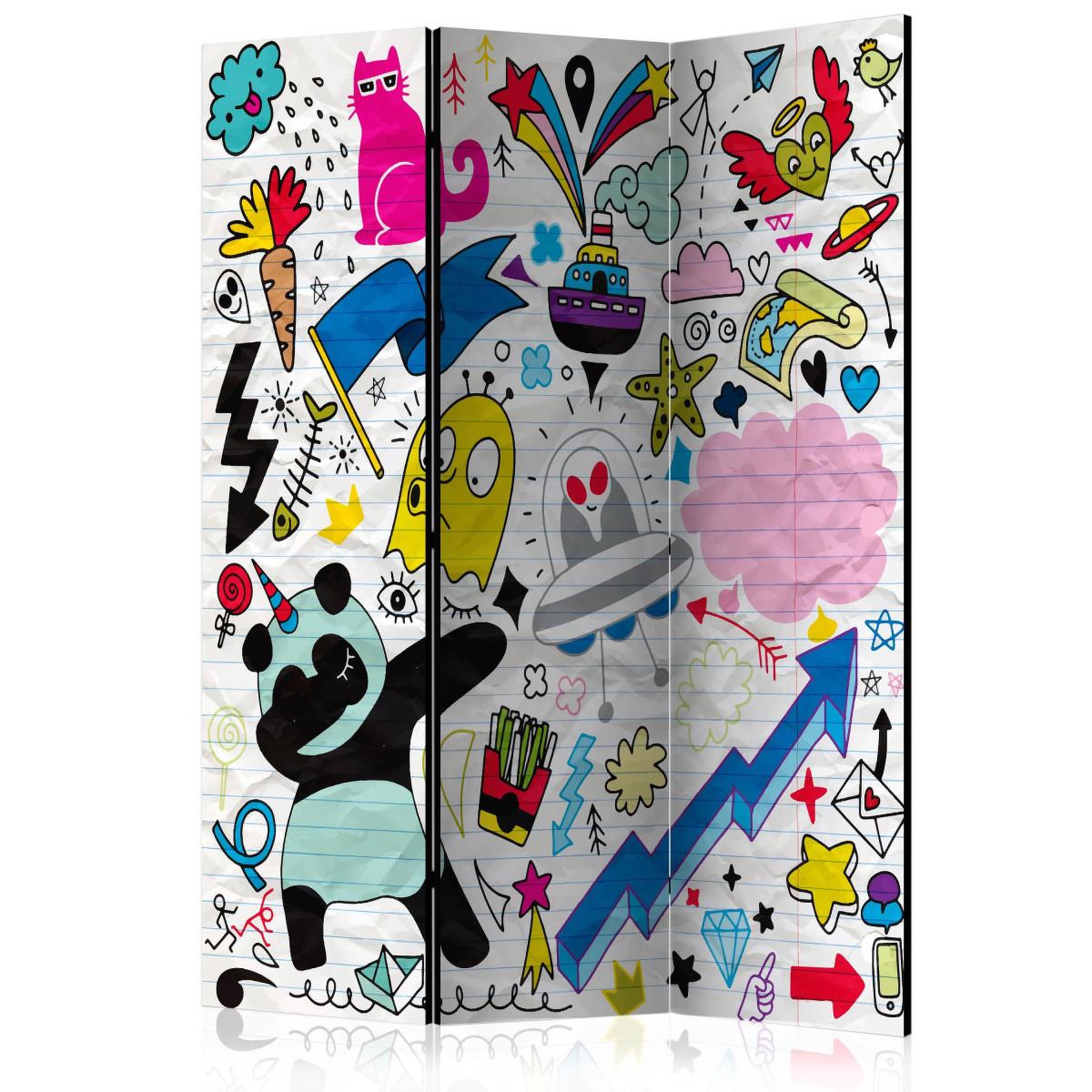 Paris Prix Paravent 3 volets  energetic panda  135x172cm