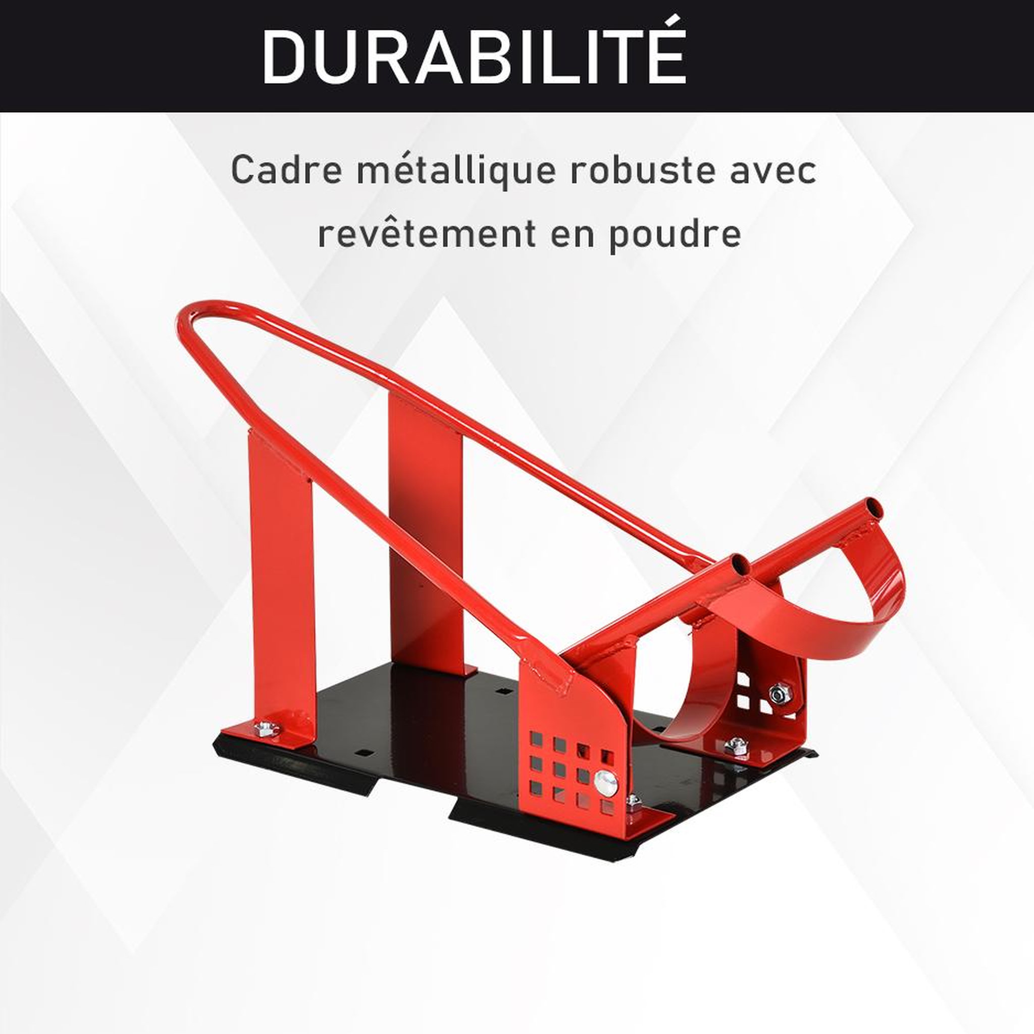 Voir la diapositive 5 : HOMCOM Rail de support universel pour moto - support béquille moto - bloque roue 8-15,5 cm - métal thermolaqué rouge noir