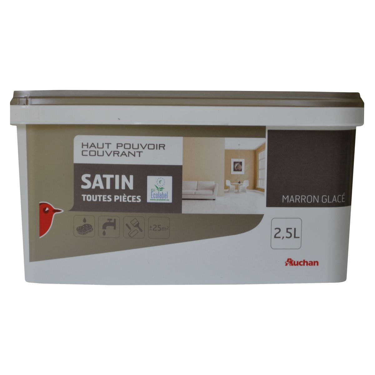 AUCHAN Peinture murale satin couleur marron glacé 