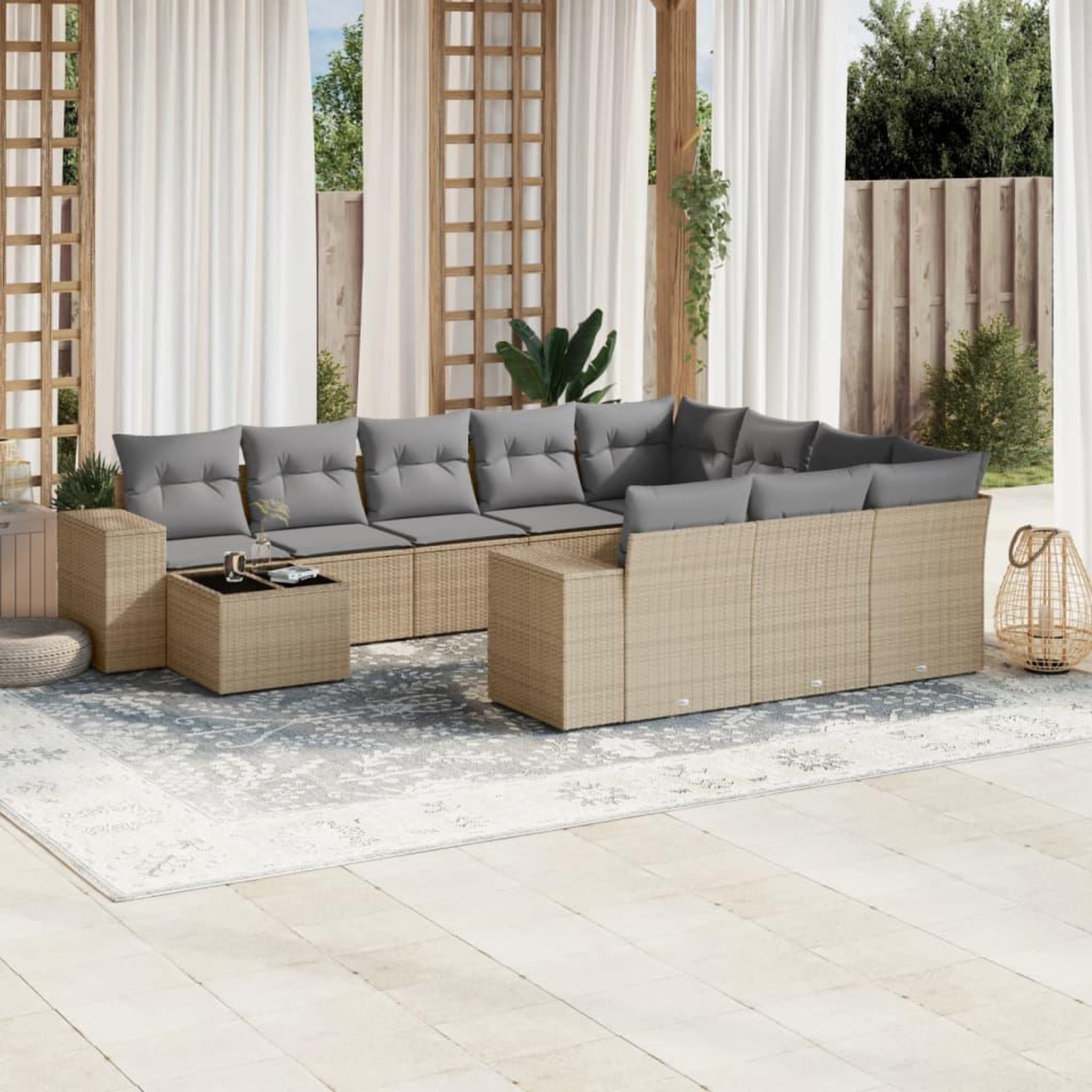 VIDAXL Salon de jardin 11 pcs avec coussins beige resine tressee
