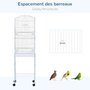 PAWHUT PawHut Cage à oiseaux sur pied volière oiseaux sur roulettes avec toit ouvrant 3 perchoirs étagère inférieure 46,5 x 36 x 157 cm