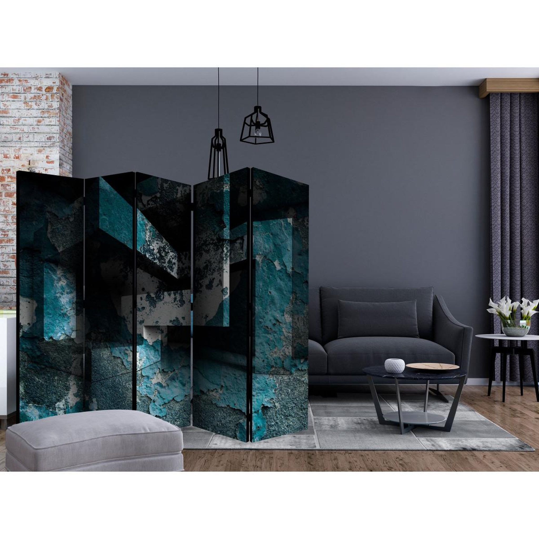Voir la diapositive 2 : Paris Prix Paravent 5 volets  azure geometry  172x225cm