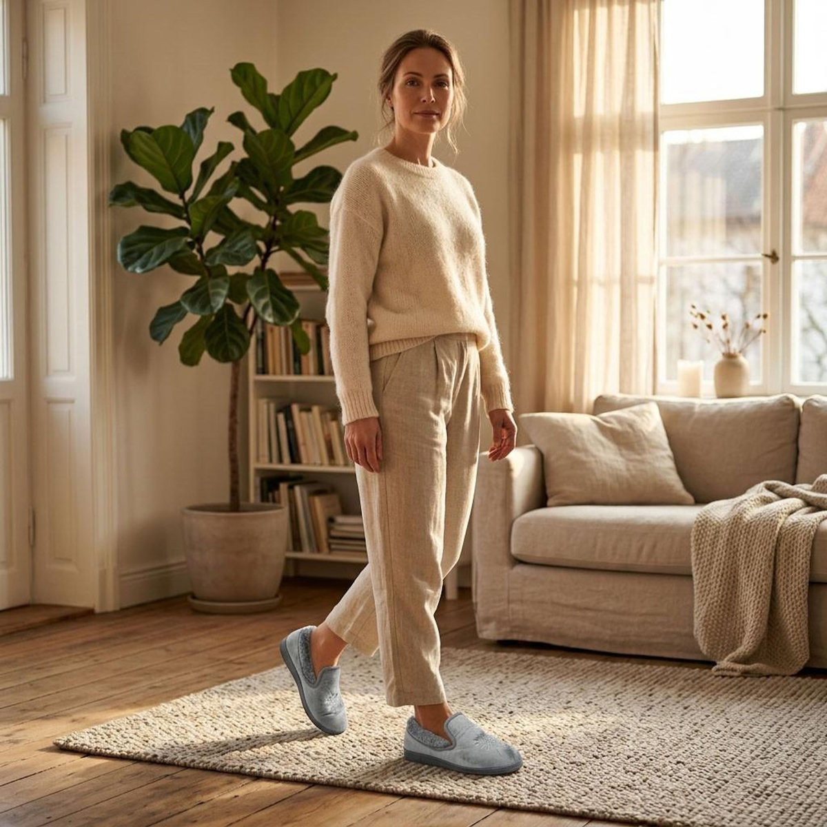 OZABI OZABI Pantoufles Femme Velours Charentaises Chaudes Antidérapantes