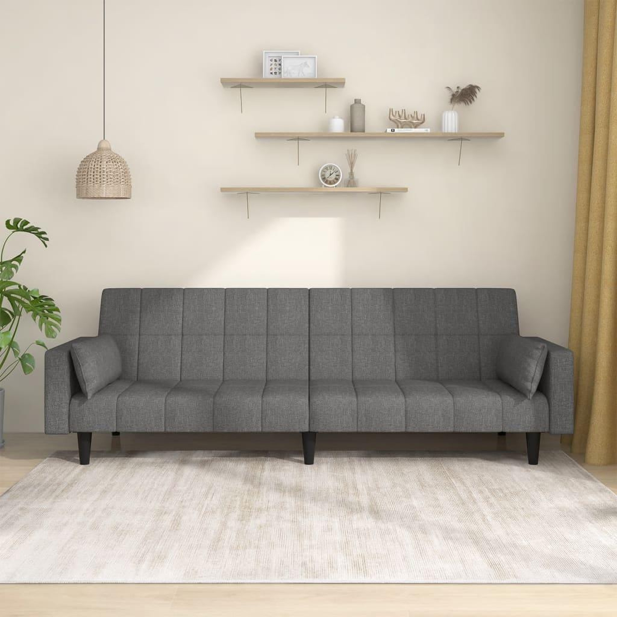 VIDAXL Canape-lit a 2 places avec deux oreillers gris clair tissu