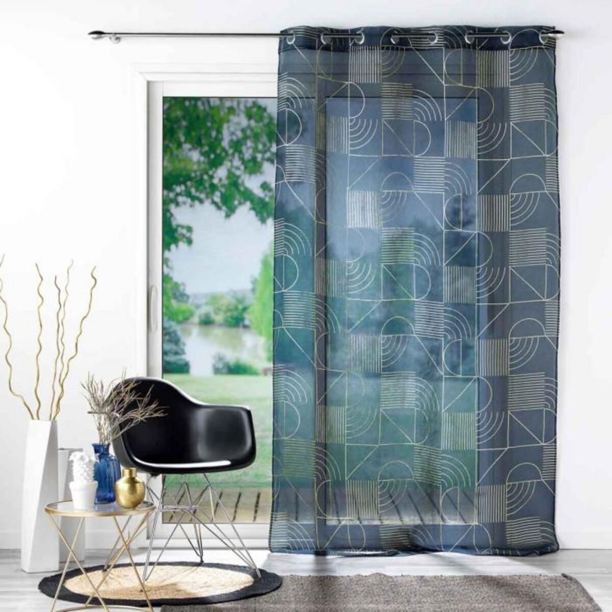 Paris Prix Rideau Voilage à Œillets  Lineor  140x280cm Marine