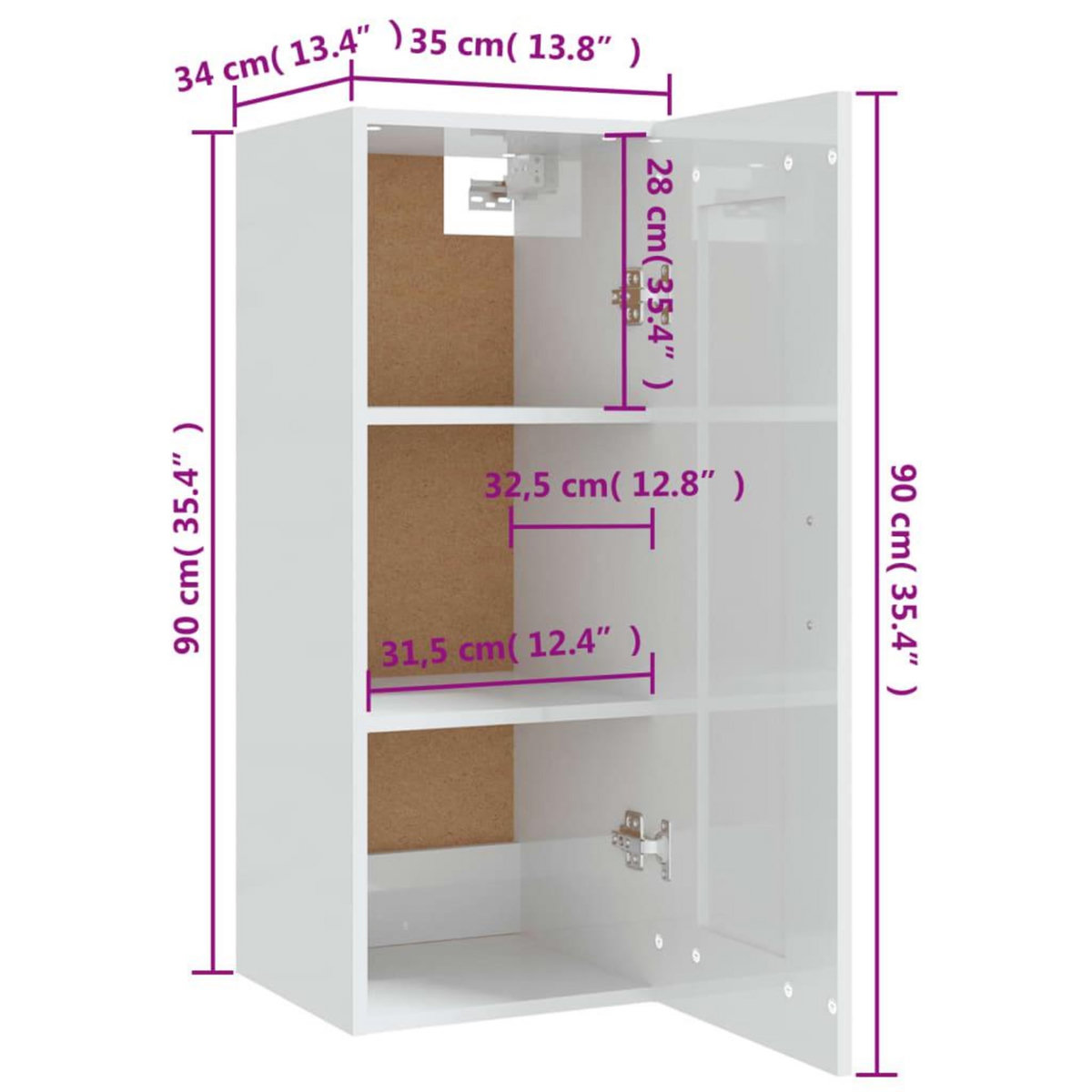 VIDAXL Armoire suspendue Blanc brillant 35x34x90 cm Bois d'ingenierie