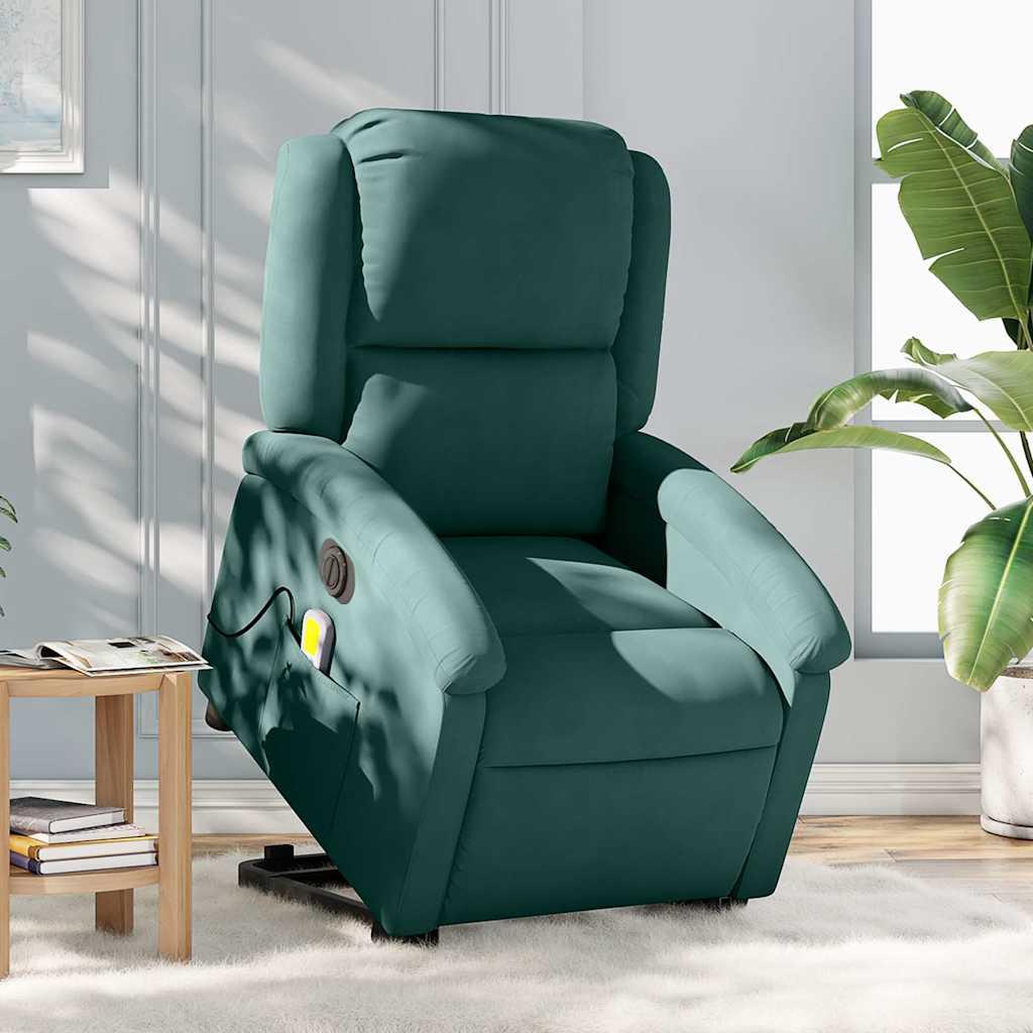 VIDAXL Fauteuil inclinable de massage electrique vert fonce velours