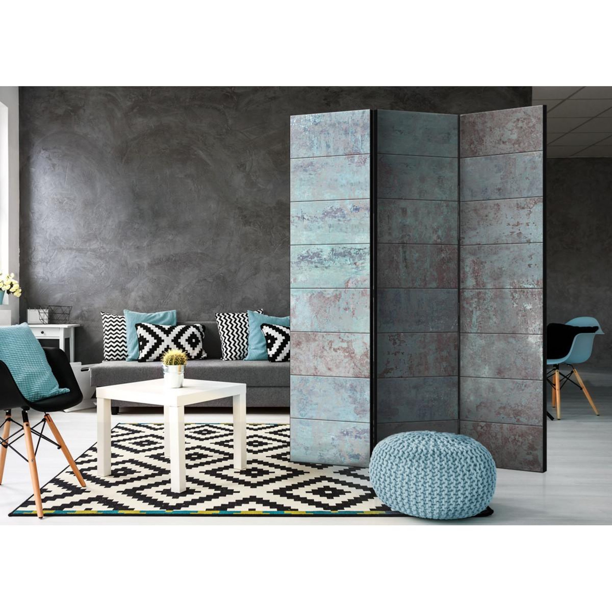 Voir la diapositive 2 : Paris Prix Paravent 3 volets  turquoise concrete  135x172cm