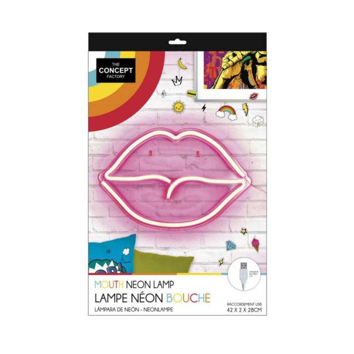Paris Prix Lampe Design Néon USB  Bouche  42cm Rouge