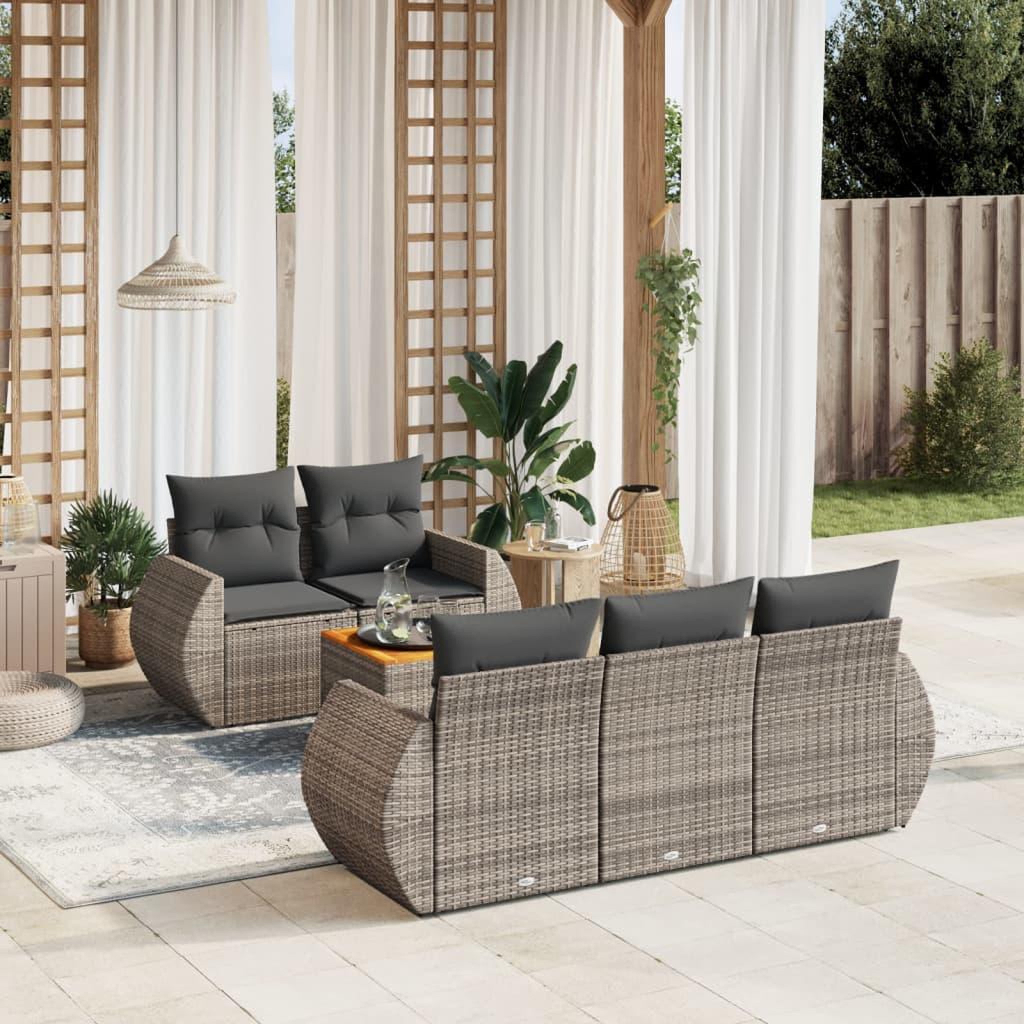 VIDAXL Salon de jardin 6 pcs avec coussins gris resine tressee