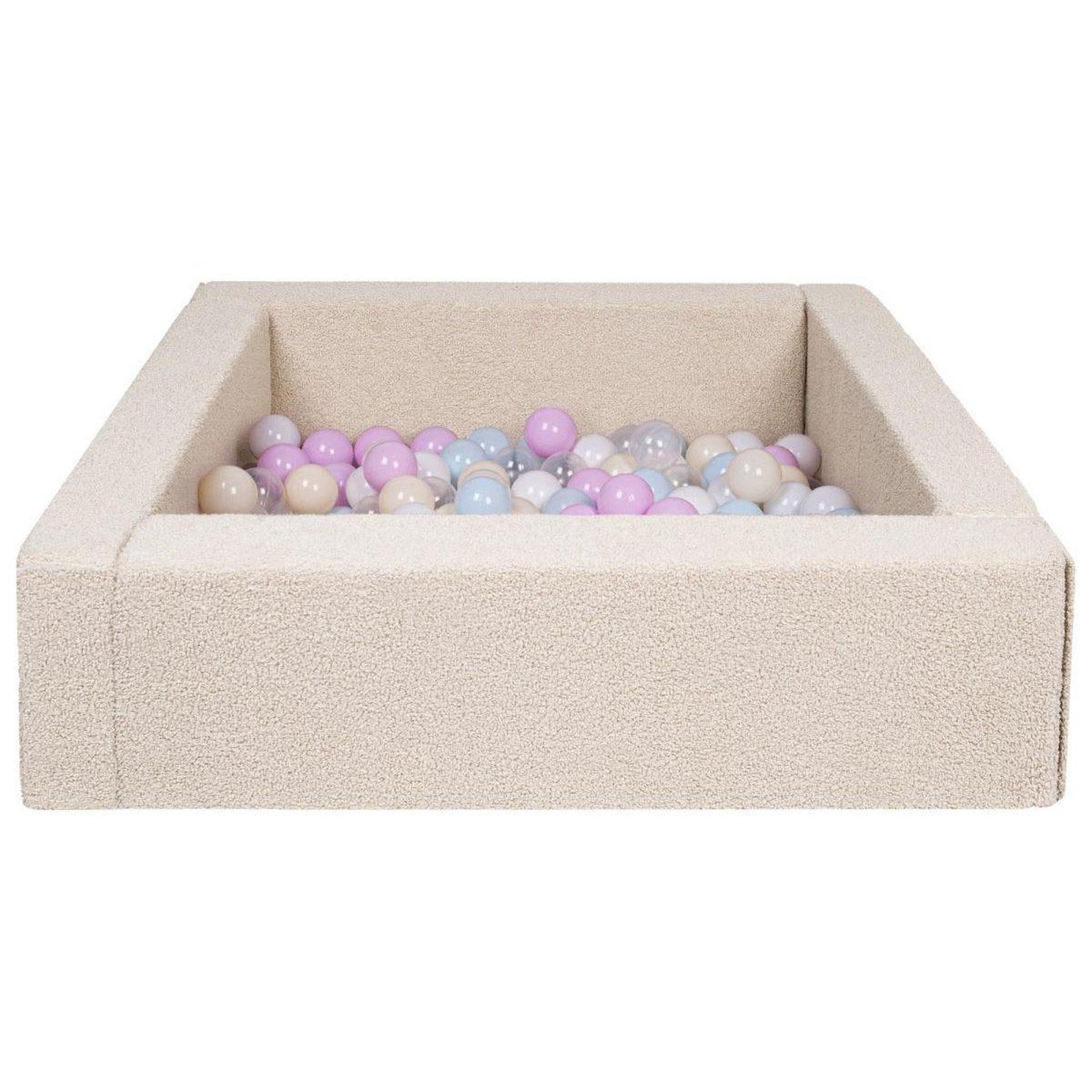 VELINDA Piscine à balles carrée en boucle + 200 balles — blanc, transparent, rose, bleu, jaune