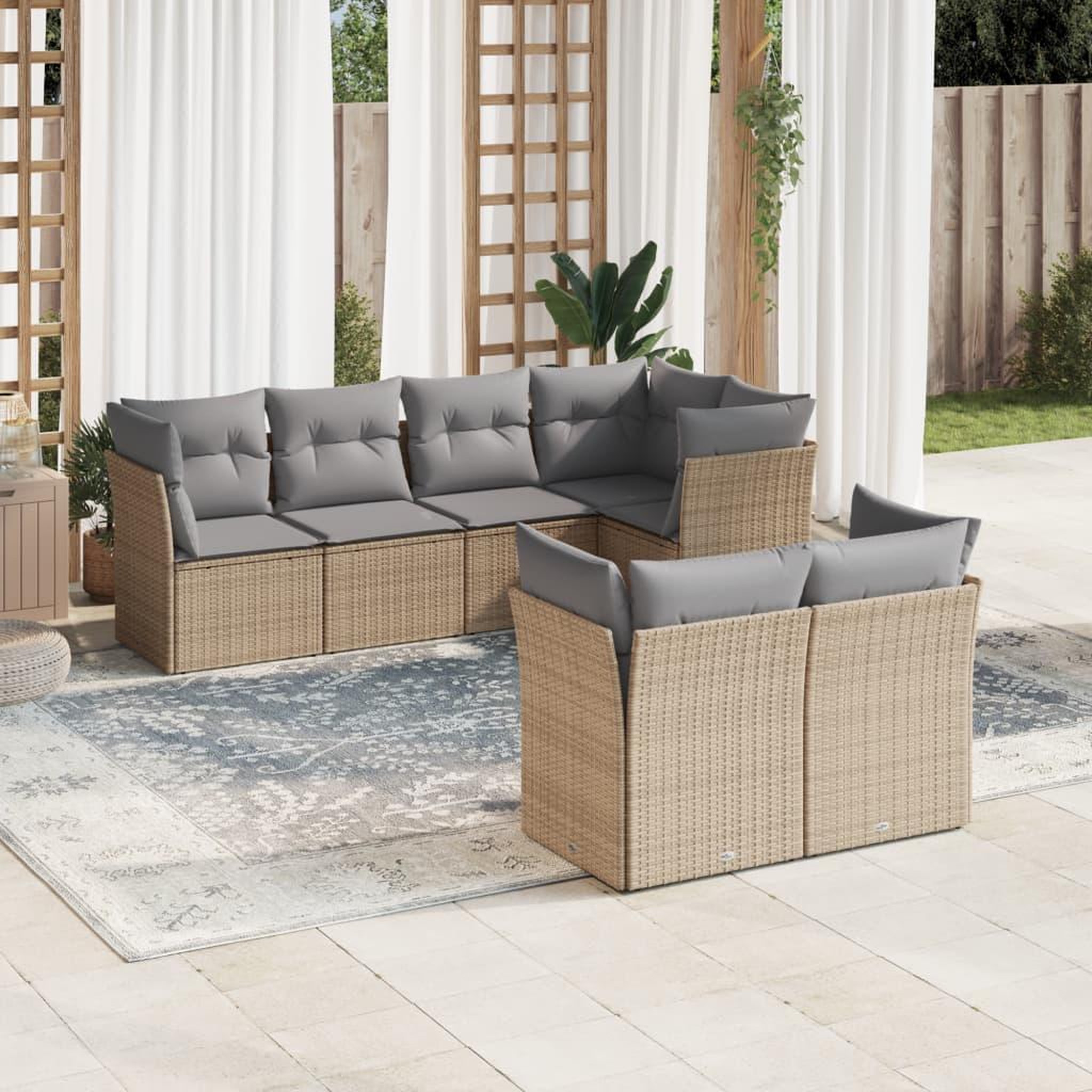 VIDAXL Salon de jardin avec coussins 7 pcs beige resine tressee