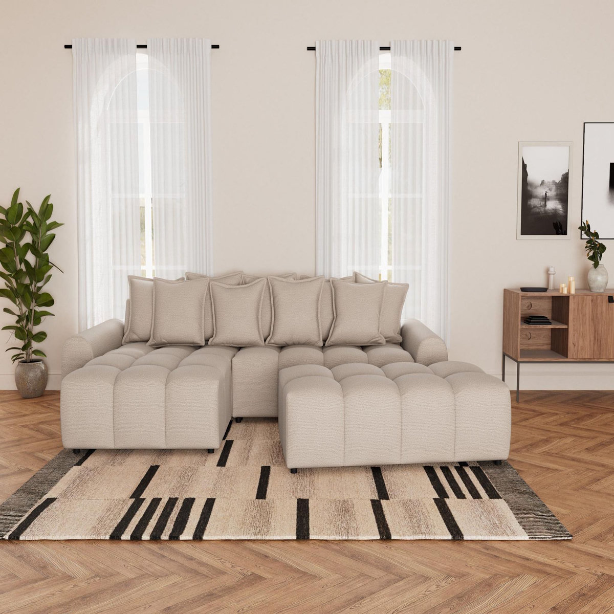 LISA DESIGN Adelaide - canapé d'angle réversible 4 places avec pouf d'appoint en tissu texturé