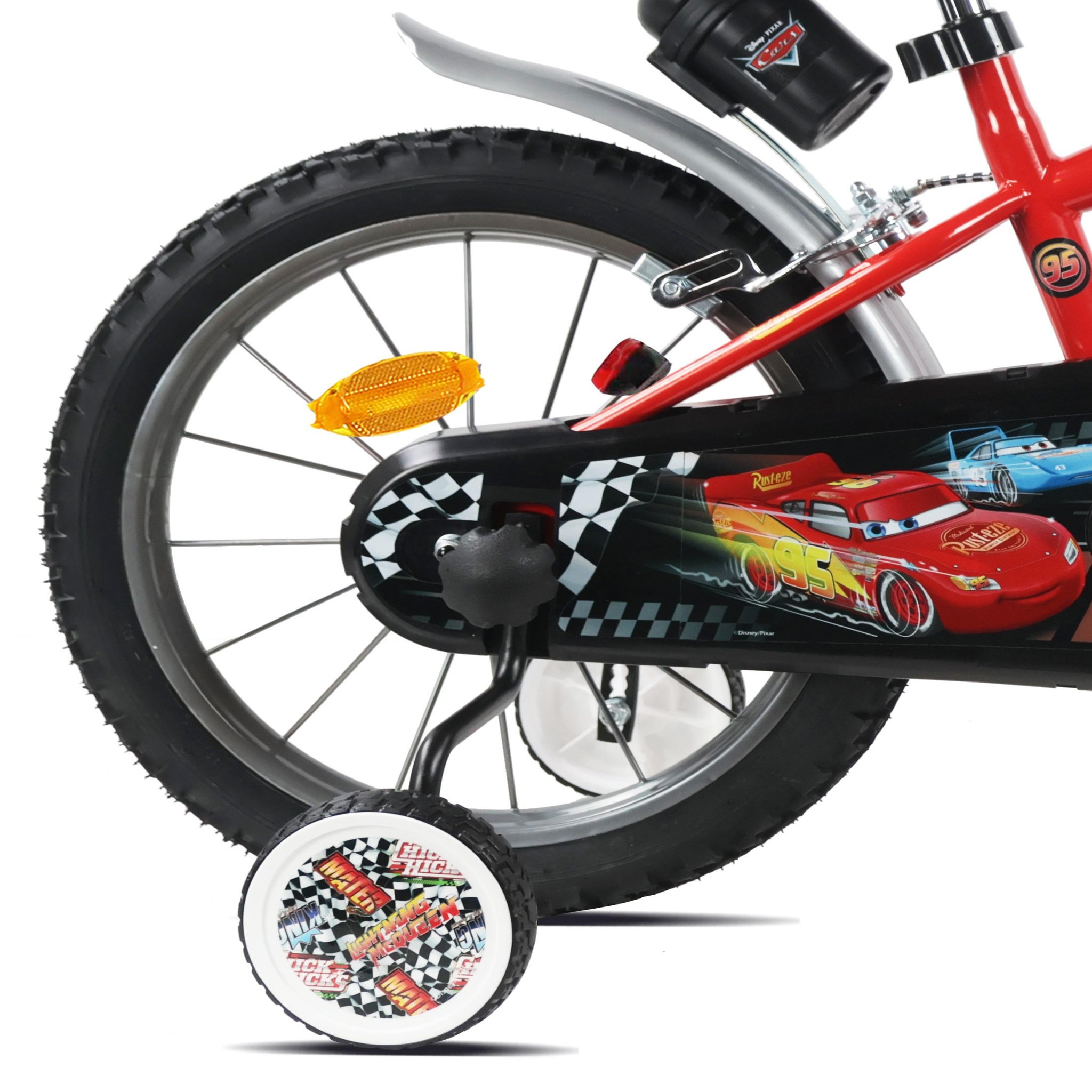 Voir la diapositive 4 : Avengers Vélo enfant 16'' CARS de Disney (100 cm à 125 cm) avec 2 freins, plaque avant décorative, stabilisateurs et bidon arrière.