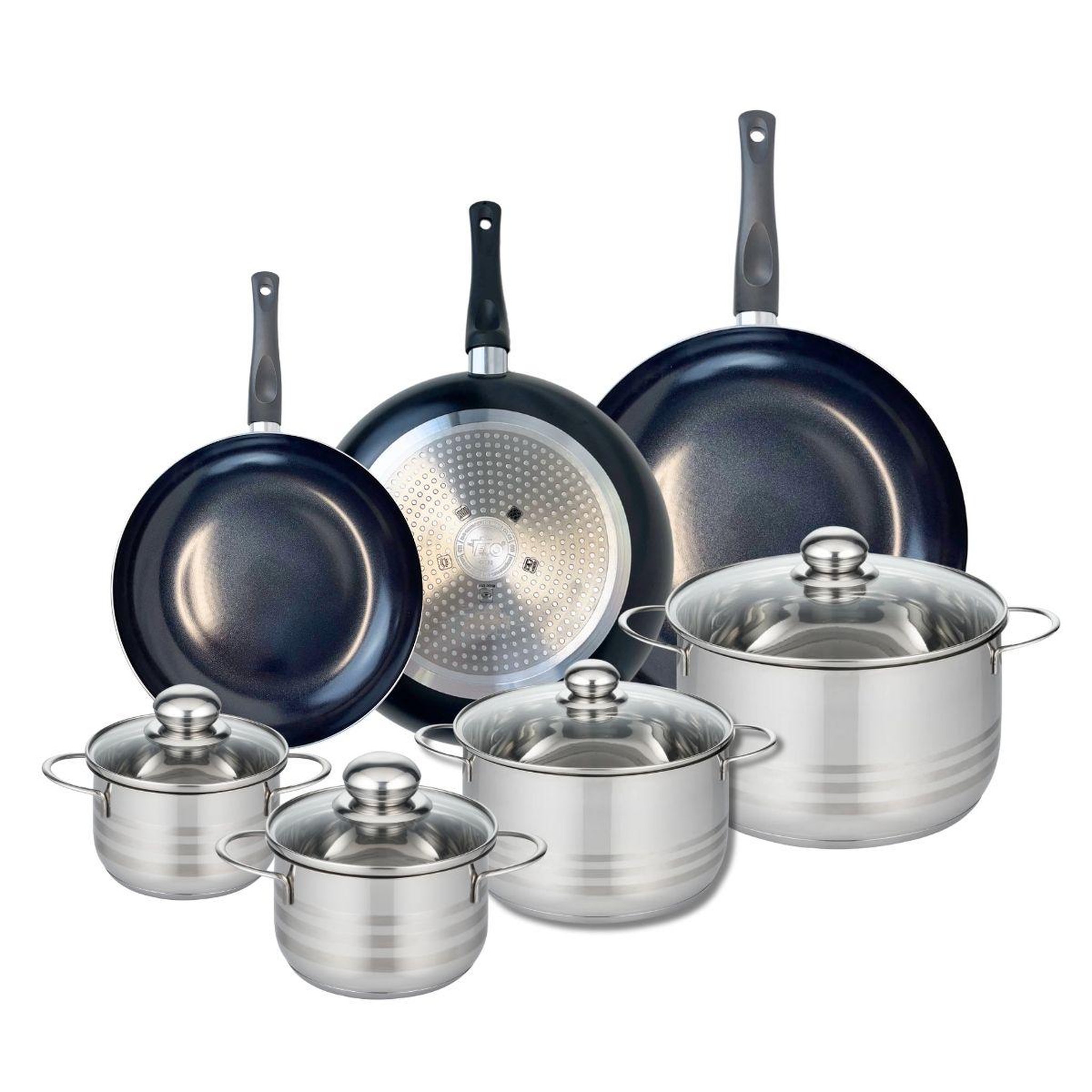 ELO Ensemble de 3 poêles de cuisson 24, 28 et 32 cm et 4 faitouts 14, 16, 20 et 24 cm elo prima brillant