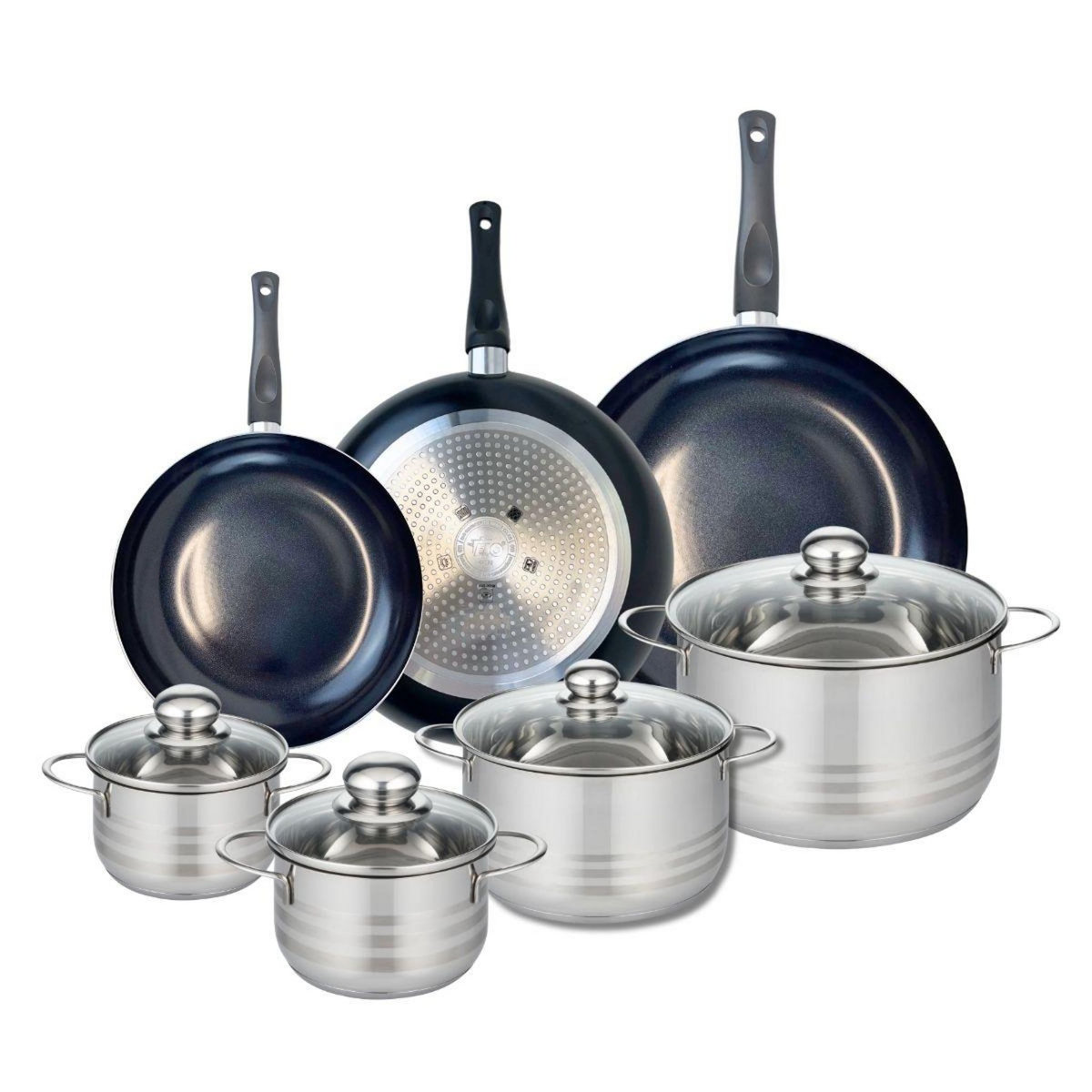 ELO Ensemble de 3 Poêles de cuisson 24, 28 et 32 cm et 4 faitouts 14, 16, 20 et 24 cm Elo Prima Brillant
