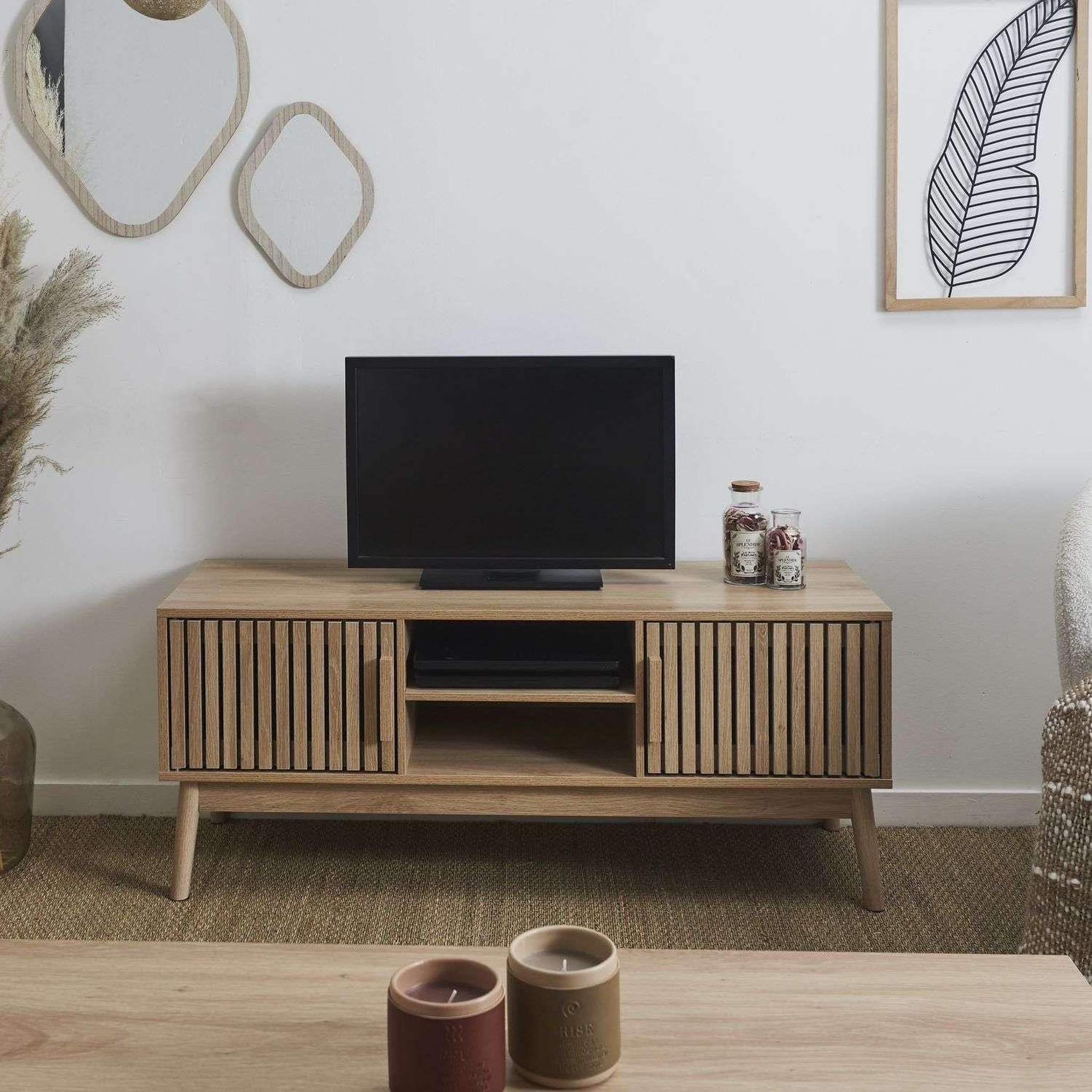 Voir la diapositive 5 : The Home Deco Factory Meuble tv 2 portes et 2 niches de rangement saulk - marron