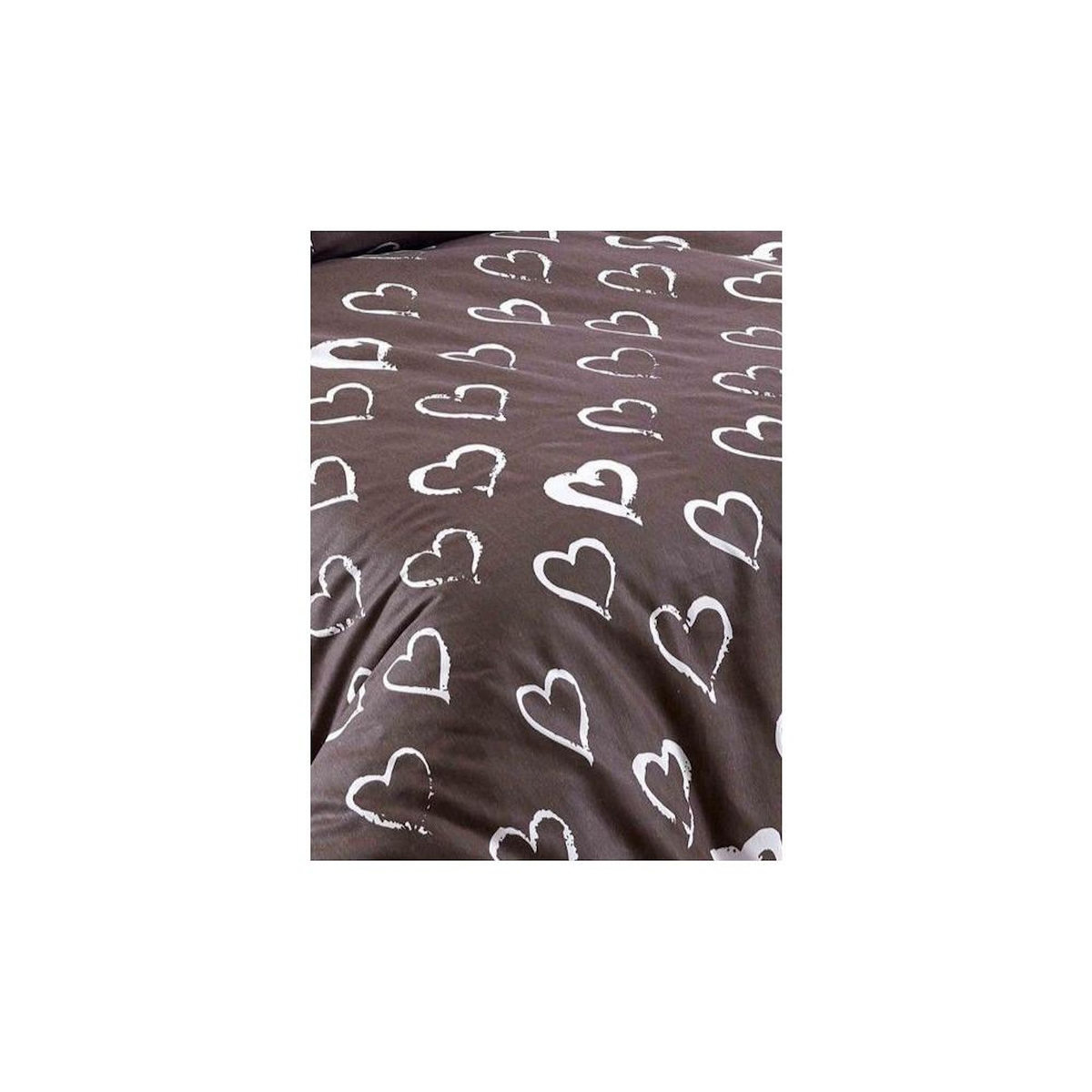 GENERIQUE Parure de lit - 1 housse de couette 140 x 200cm + 1 taies d'oreiller 60 x 60 cm - Imprimé coeur Brun