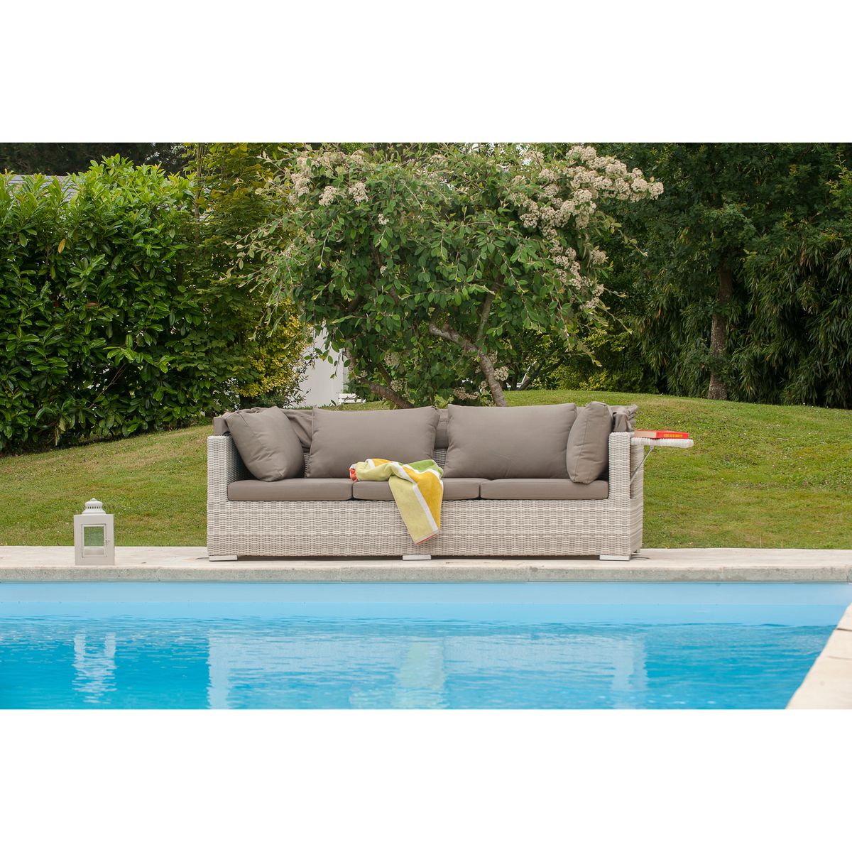 DCB GARDEN Bain de soleil canapé résine tressé ivoire SEYCHELLES 