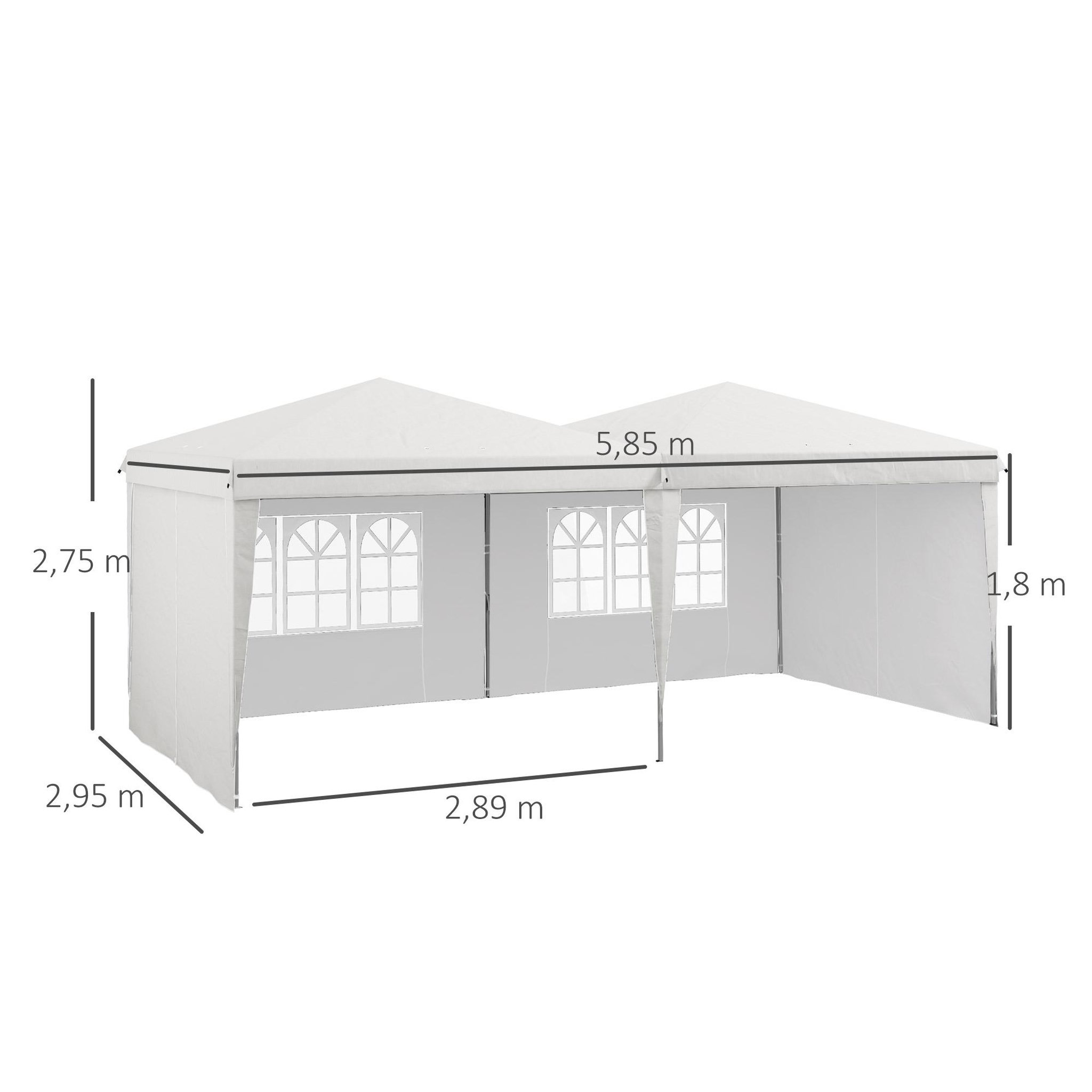 Voir la diapositive 3 : OUTSUNNY Tonnelle barnum pliant pop-up - 4 pans latéraux amovibles, 6 fenêtres, sac transport, 5 sacs lestage - acier Oxford blanc
