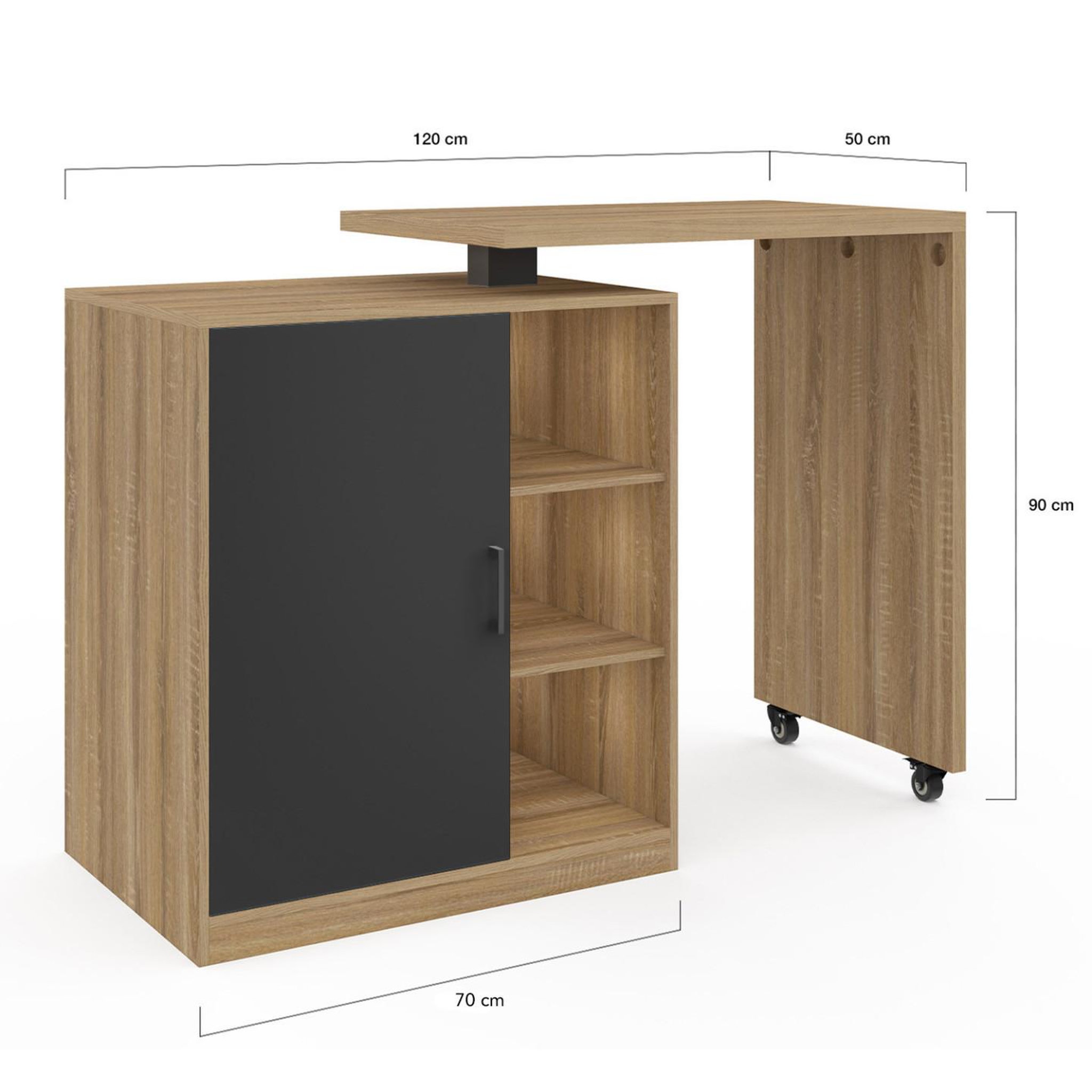 Voir la diapositive 6 : ID MARKET Ilot rotatif polo meuble de bar pivotant 2 en 1 imitation hêtre porte noire