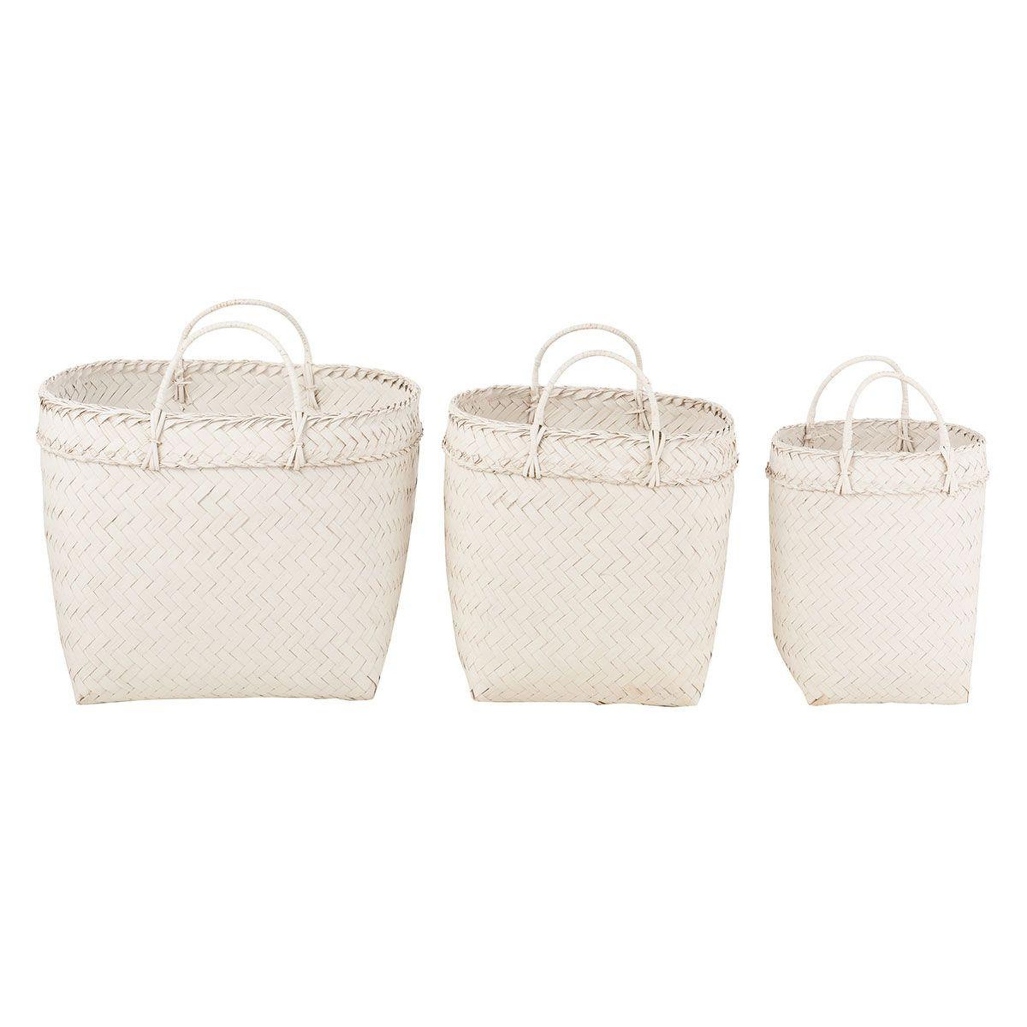 Voir la diapositive 2 : J-LINE Lot de 3 paniers déco  rotin  50cm blanc