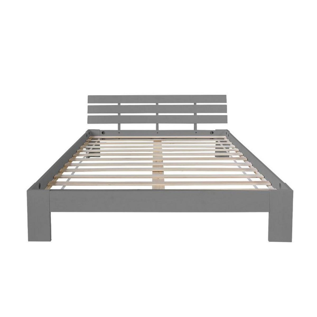 HomeStyle4U Lit double avec matelas sommier à lattes gris 120x200