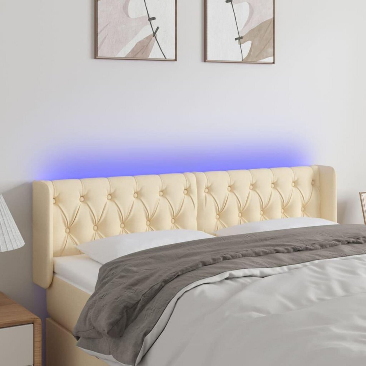 VIDAXL Tete de lit a LED Creme 163x16x78/88 cm Tissu