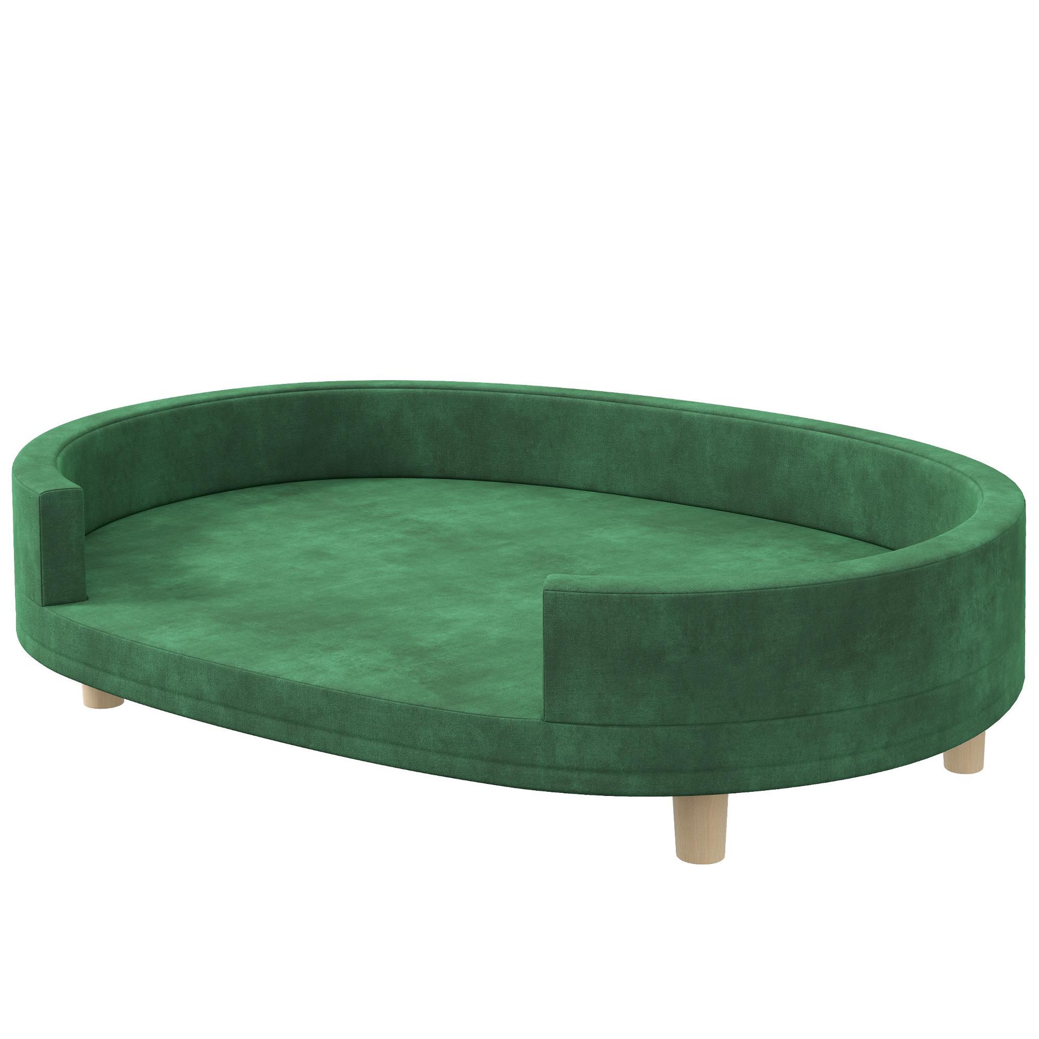 Voir la diapositive 1 : PAWHUT Canapé chien style nordique grande taille dim. 100l x 70l x 25h cm  - coussin amovible - piètement bois velours vert