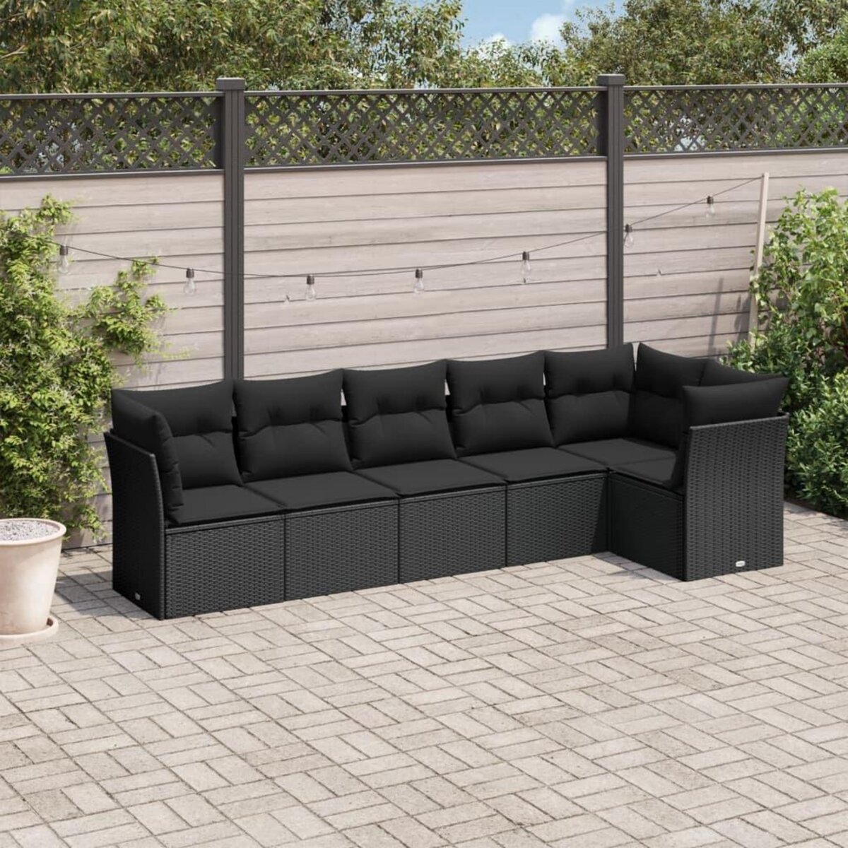 VIDAXL Salon de jardin 6 pcs avec coussins noir resine tressee