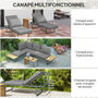 Voir la diapositive 5 : OUTSUNNY Ensemble salon de jardin 4 places modulable réglable avec table basse acier gris bois d'acacia verni