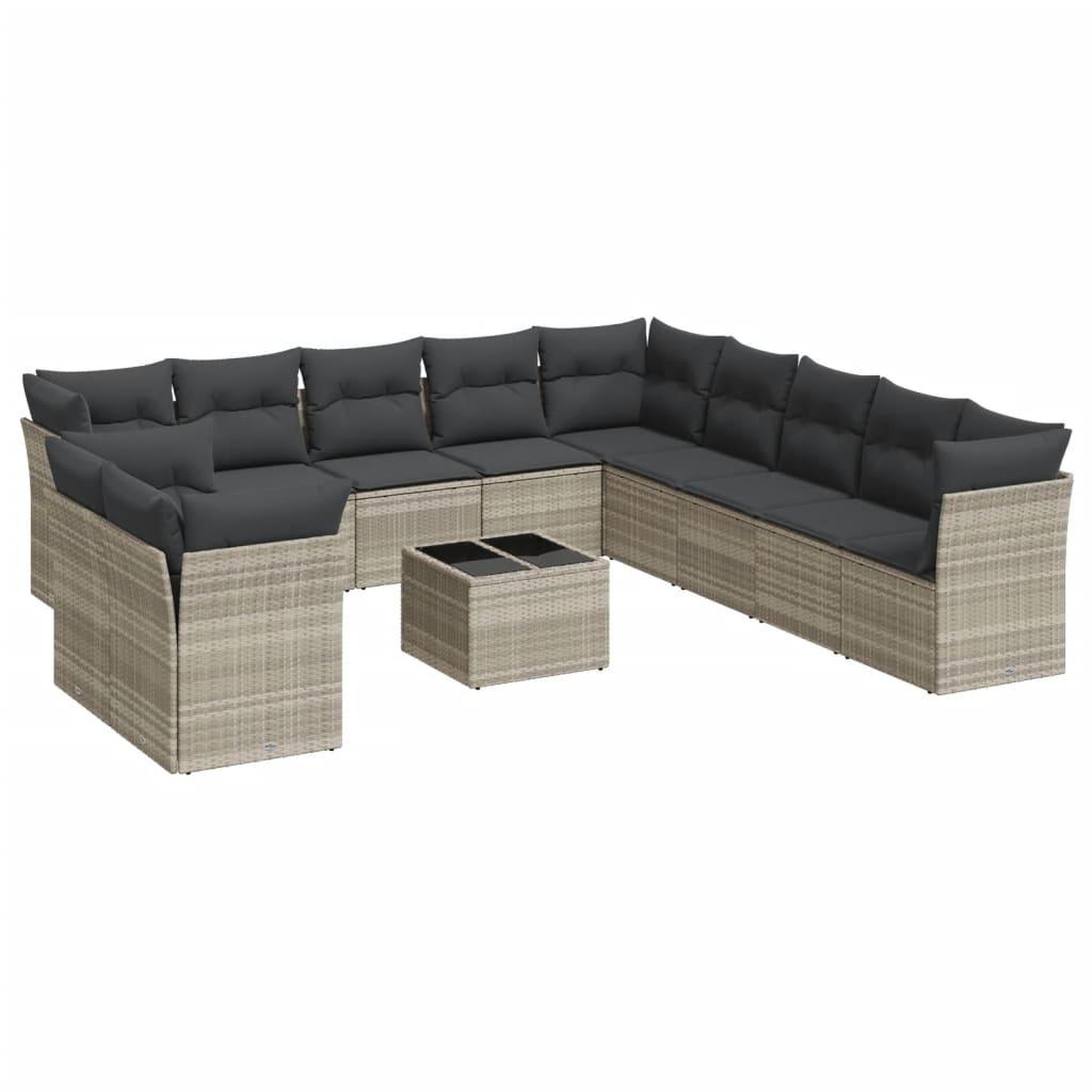 Voir la diapositive 2 : VIDAXL Salon de jardin avec coussins 12 pcs gris clair resine tressee