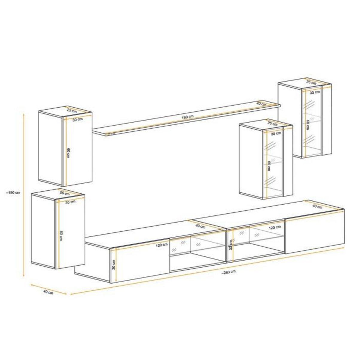 Paris Prix Ensemble Meuble TV Design  Switch XXV  280cm Blanc