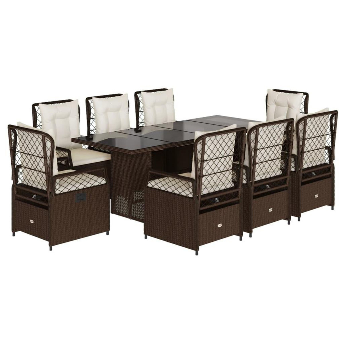 VIDAXL Ensemble a manger de jardin et coussins 9 pcs marron poly rotin