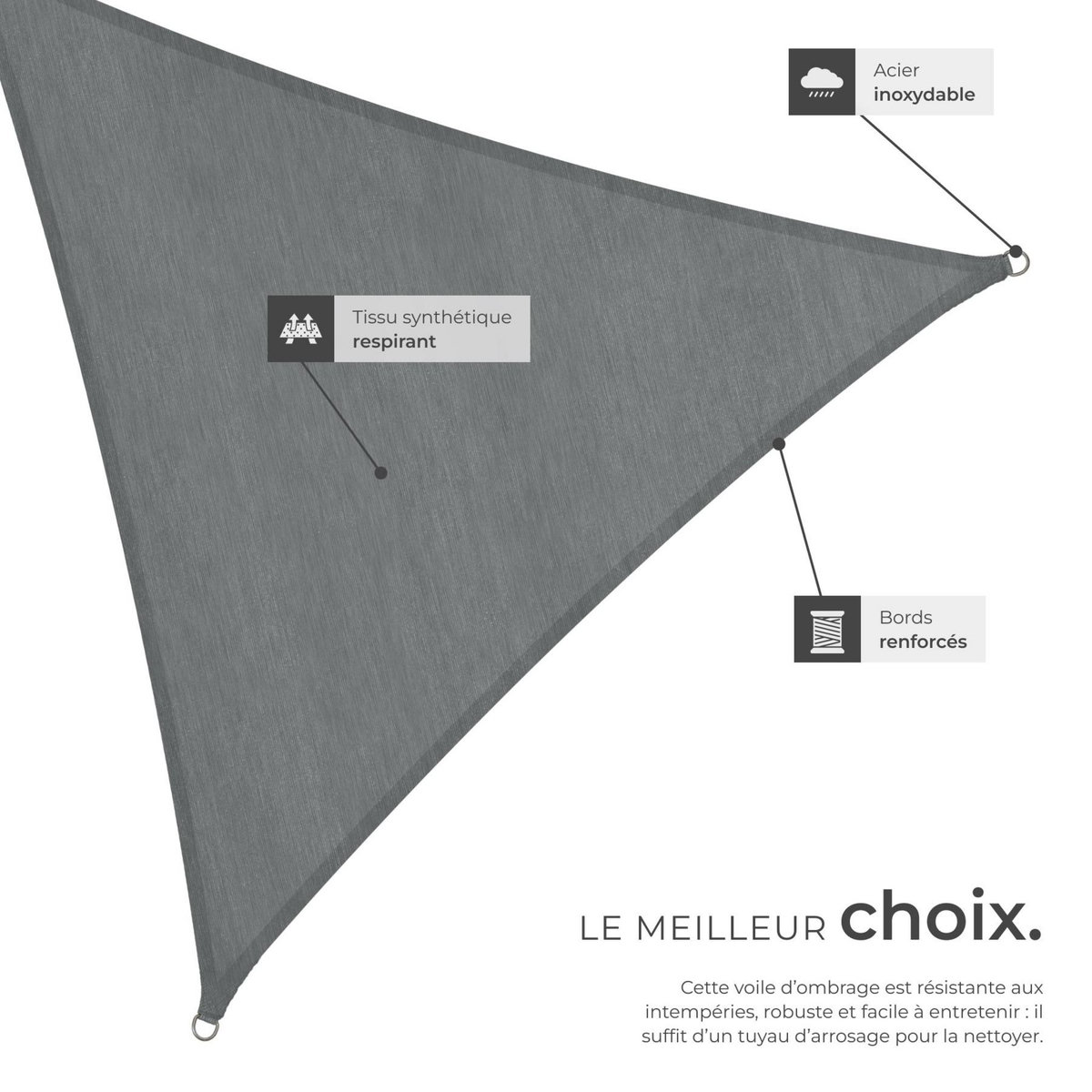 tectake Voile d'ombrage triangulaire triangulaire avec une protection UV 50+ gris 3,6 x 3,6 x 3,6 m