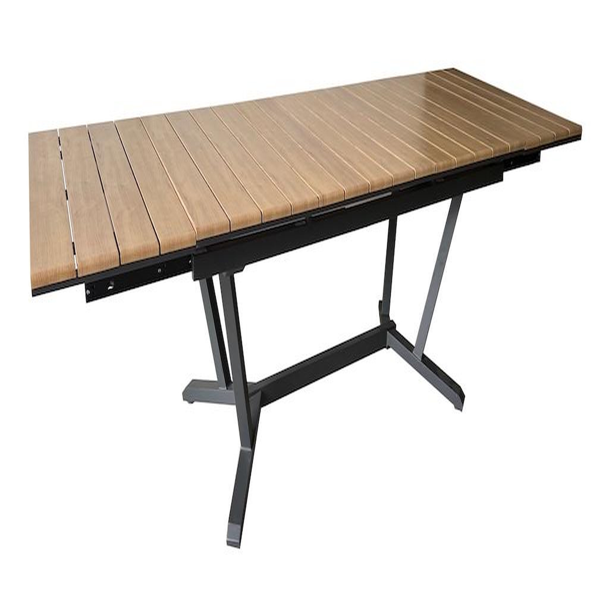 Proloisirs Table extensible - DARWIN - Aluminium époxy graphite - Plateau à lattes finition Heat Transfer chêne - 174/224/274 x 100 cm