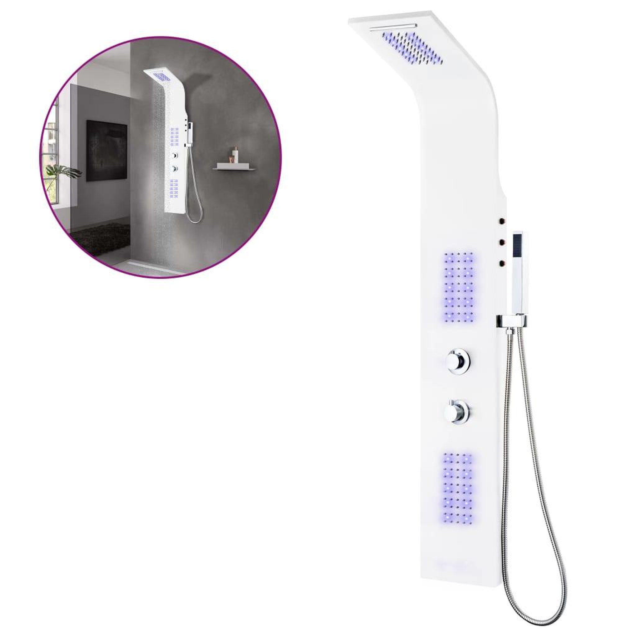 Voir la diapositive 2 : VIDAXL Panneau de douche aluminium 20x44x130 cm blanc