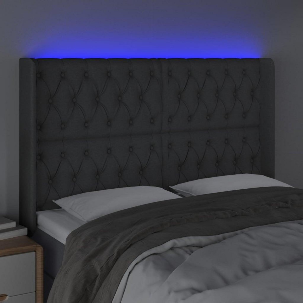 VIDAXL Tete de lit a LED Gris fonce 147x16x118/128 cm Tissu