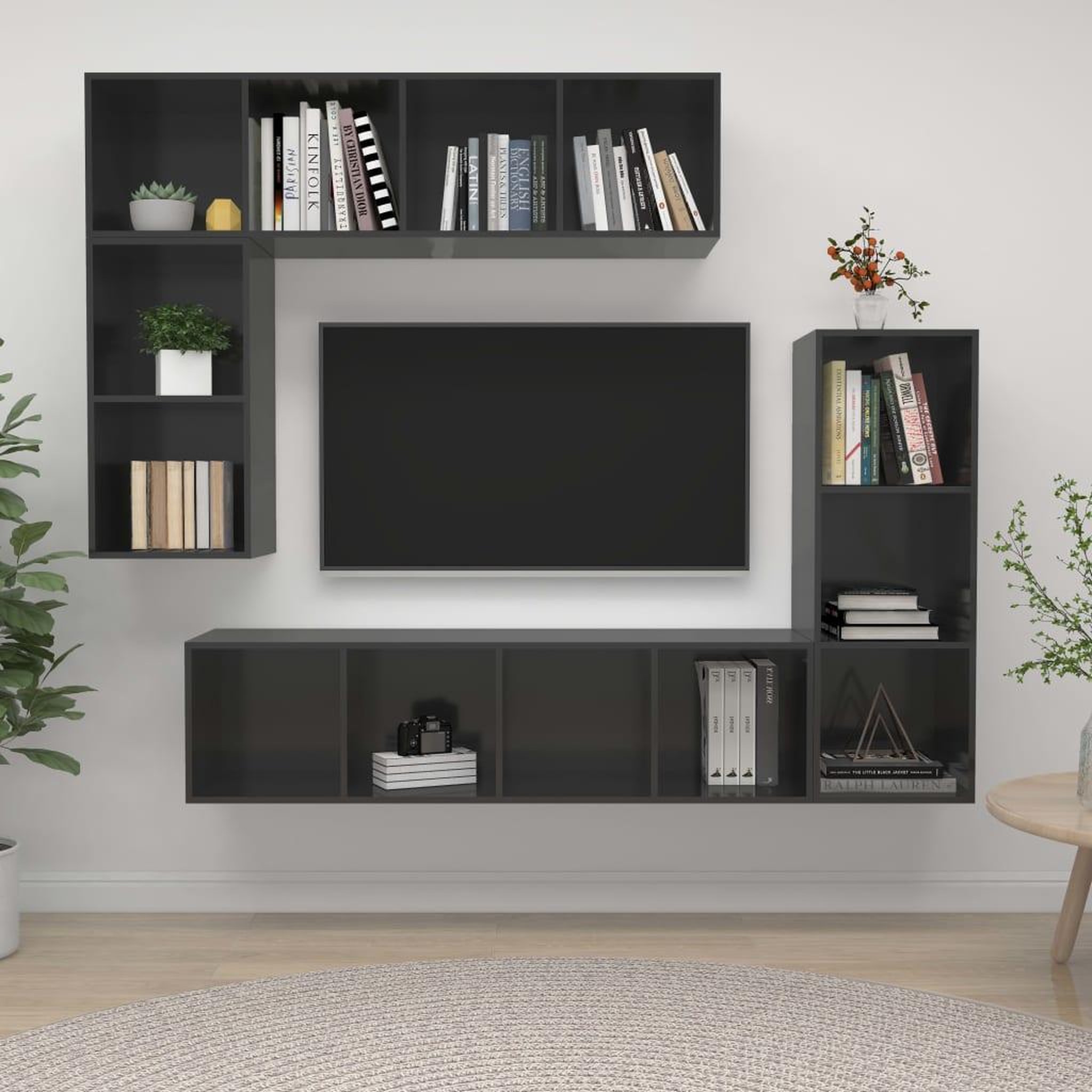 Voir la diapositive 1 : VIDAXL Ensemble de meubles TV 4 pcs Gris brillant Bois d'ingenierie