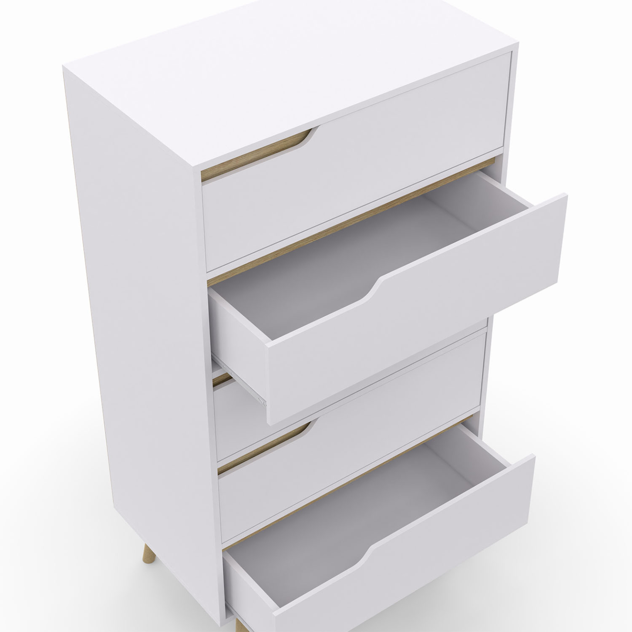 Voir la diapositive 6 : ID MARKET Chiffonnier 5 tiroirs helsinki 60x36x110 cm commode semainier blanc design scandinave