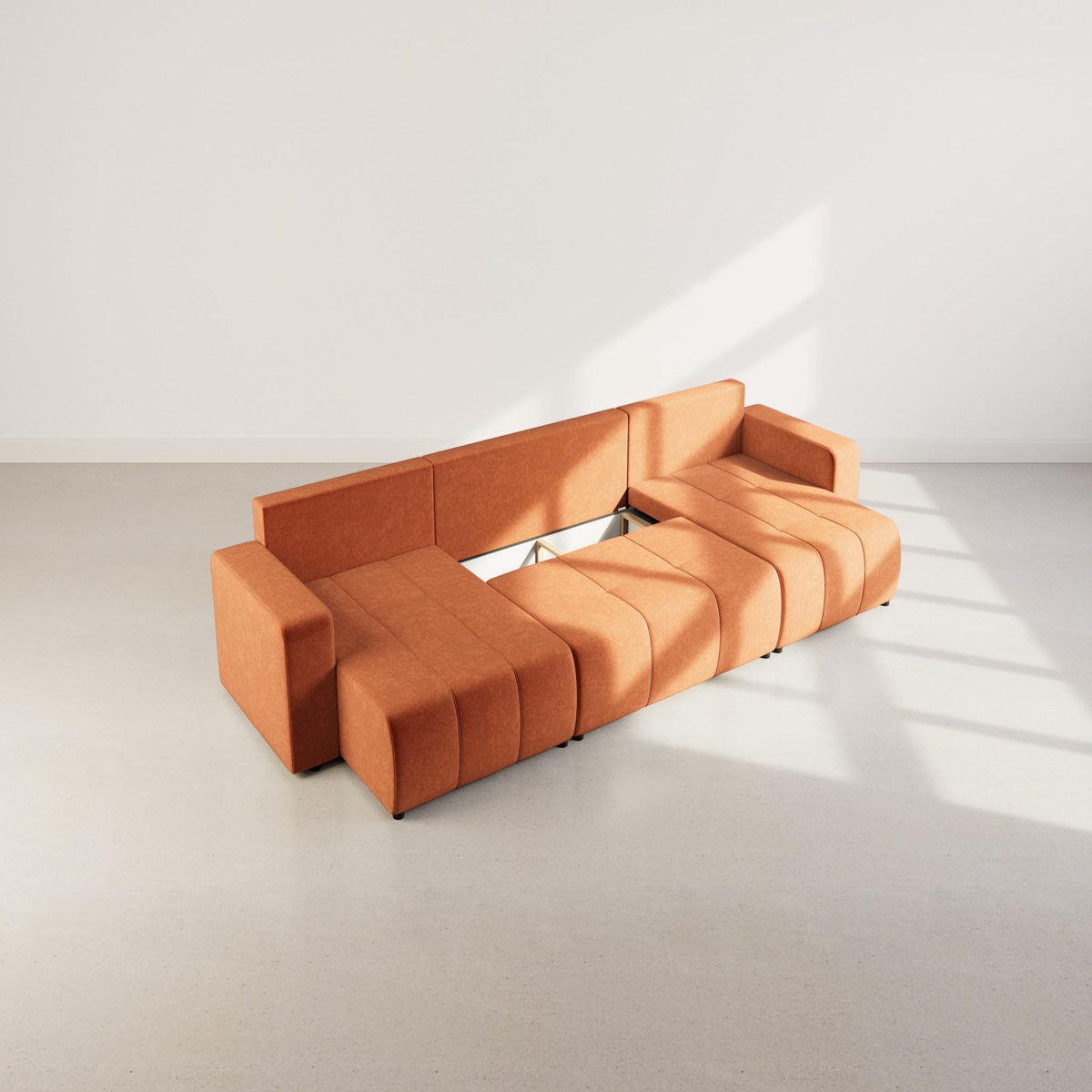 BEST MOBILIER Nicole - canapé panoramique en u 7 places convertible avec coffre en tissu