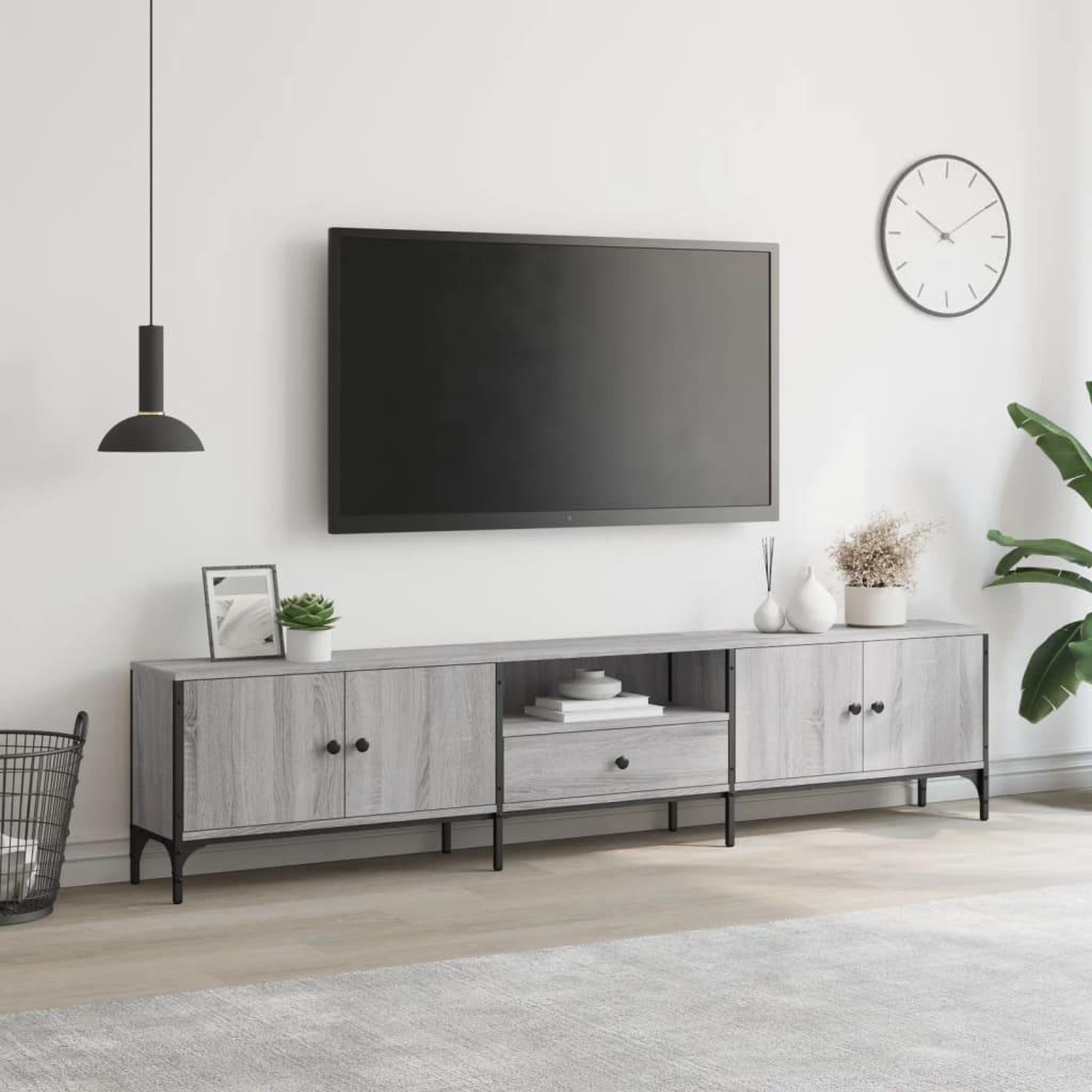 Voir la diapositive 3 : VIDAXL Meuble TV a tiroir sonoma gris 200x25x44 cm bois d'ingenierie