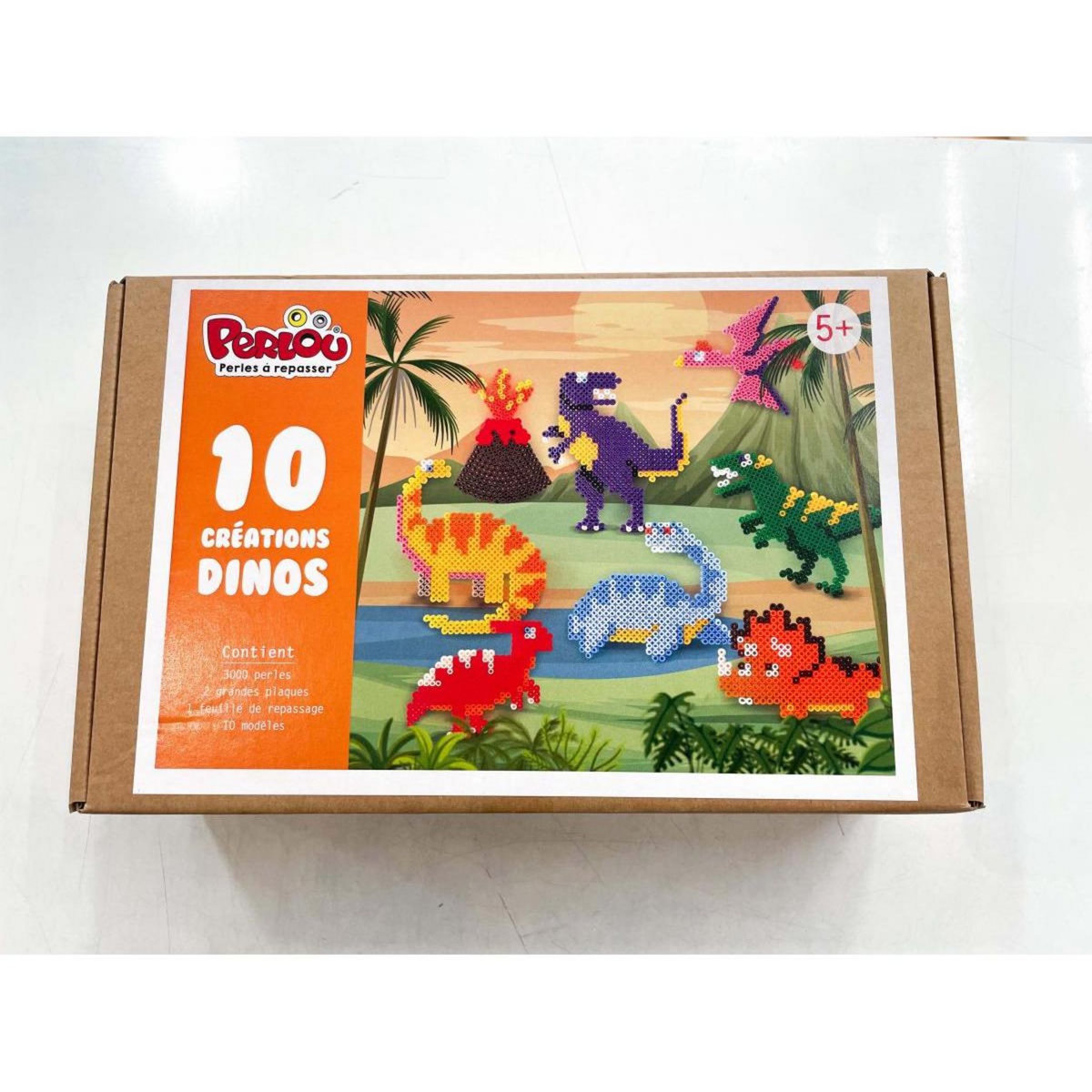 Graine créative Kit 10 creations Dino 3000 perles a repasser perlou