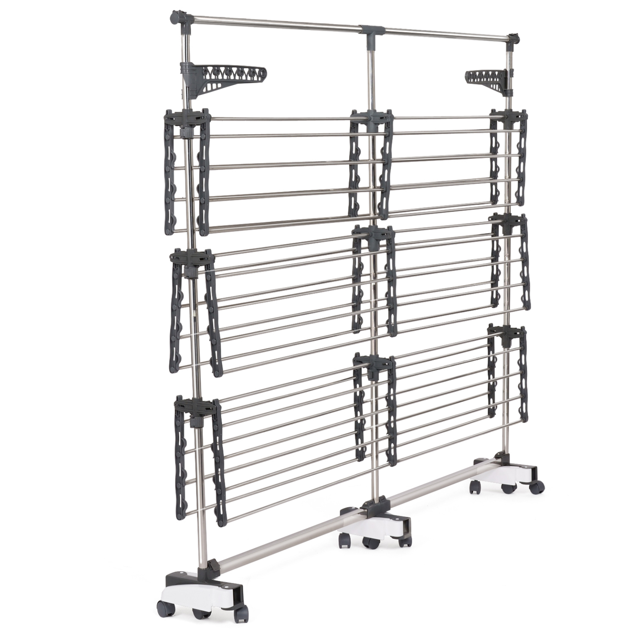 Voir la diapositive 4 : ID MARKET Séchoir à linge vertical pliable 3 niveaux supra capacité 50m avec tringle télescopique blanc et gris