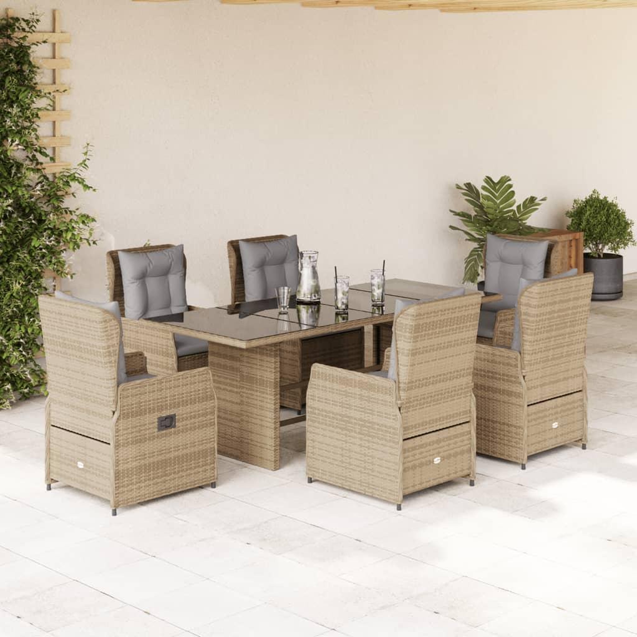 VIDAXL Ensemble a manger de jardin et coussins 7 pcs beige poly rotin