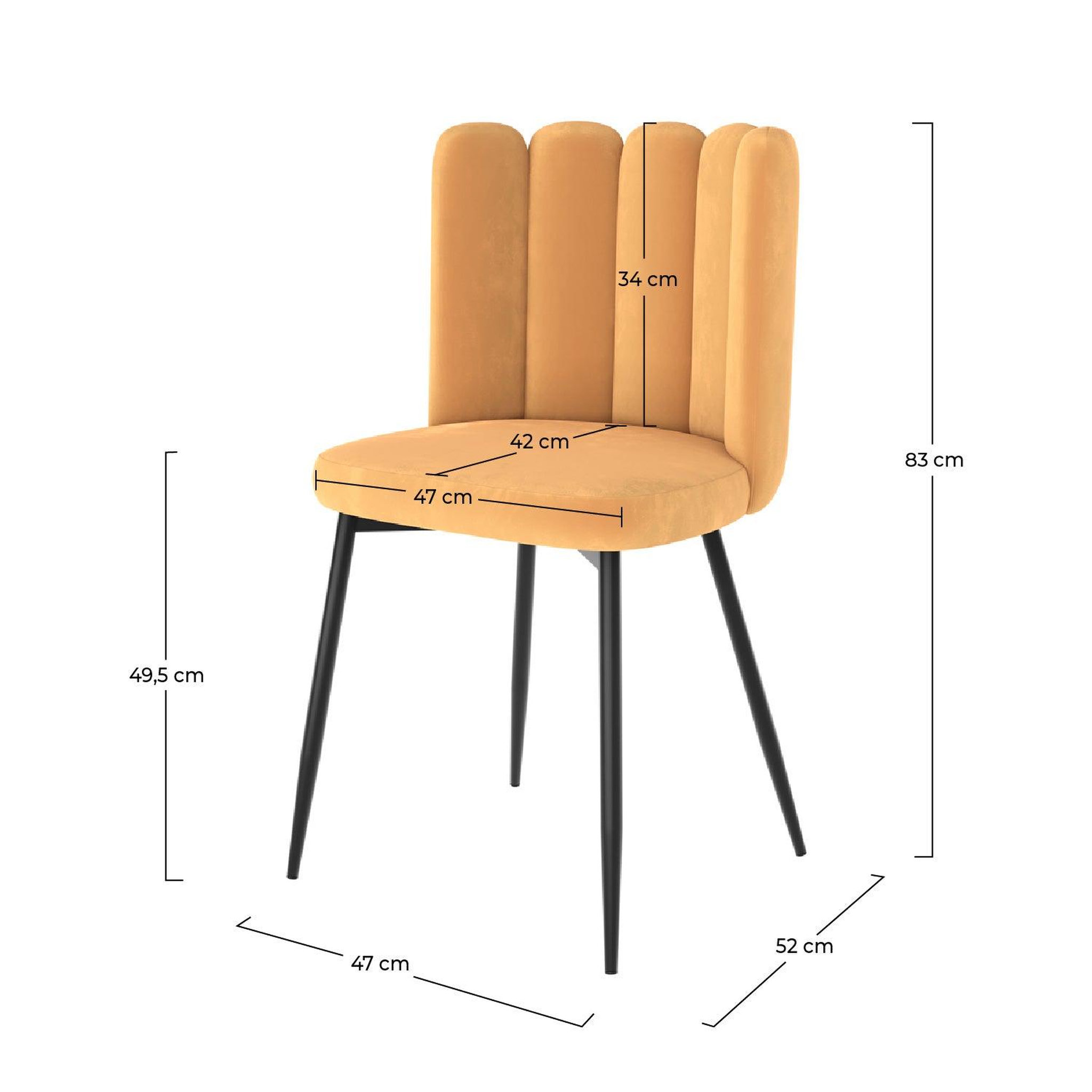 Voir la diapositive 4 : MAISON PAVANE Lot de 2 chaises en velours jaune et pieds en métal-rosy