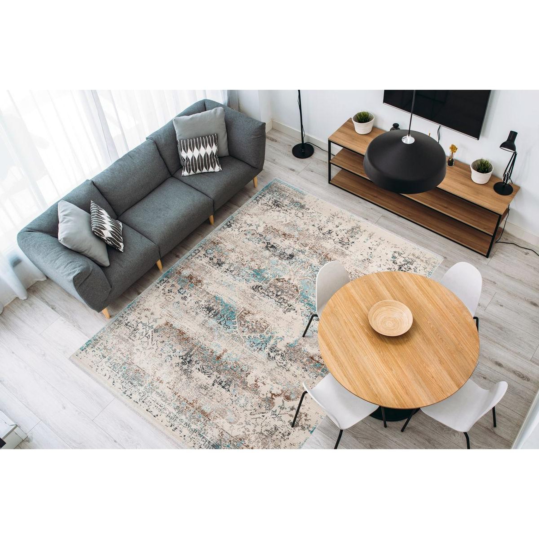 Voir la diapositive 2 : Paris Prix Tapis Oriental à Poils Courts  Anouk  Taupe & Turquoise