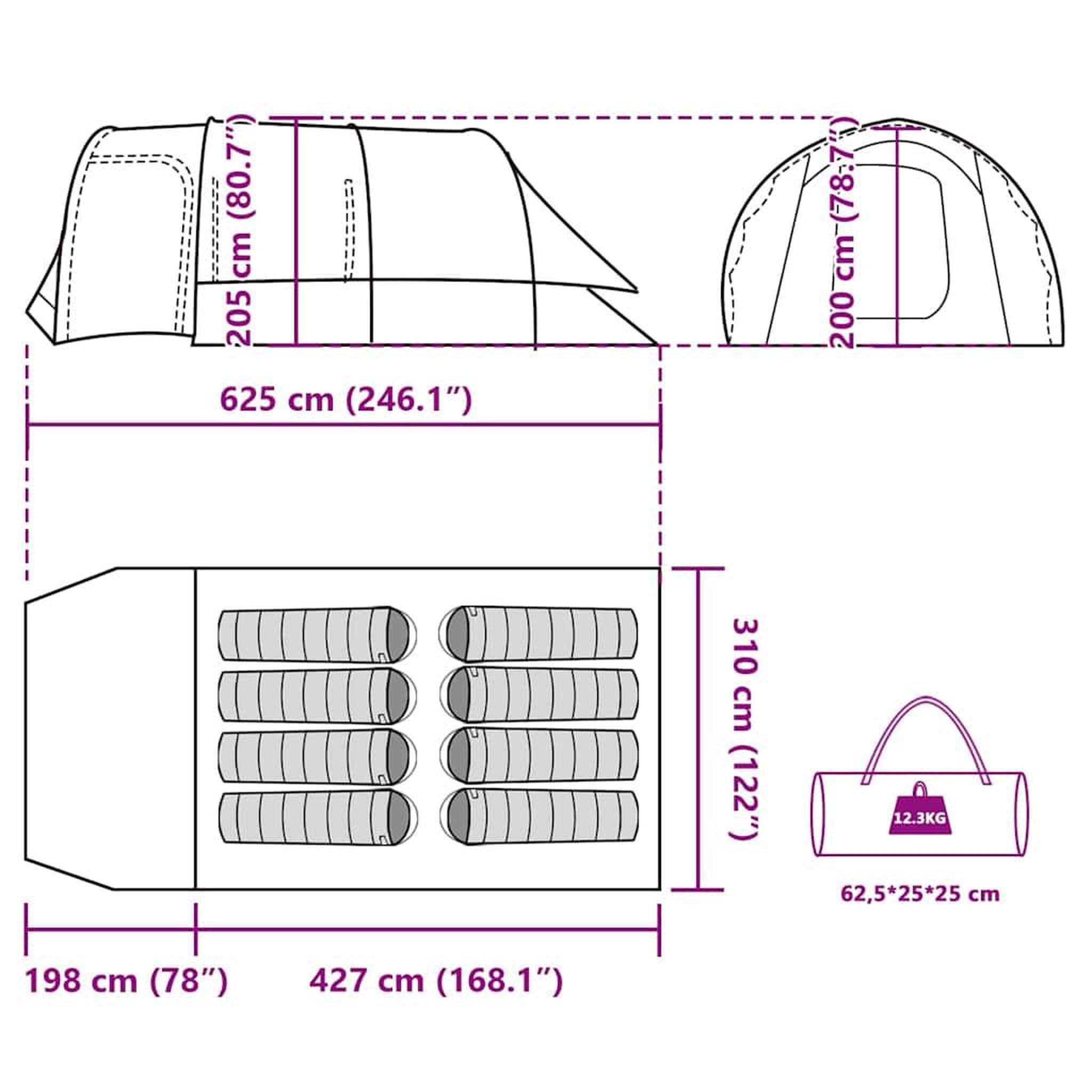 Voir la diapositive 6 : VIDAXL Tente familiale tunnel 8 personnes bleu impermeable