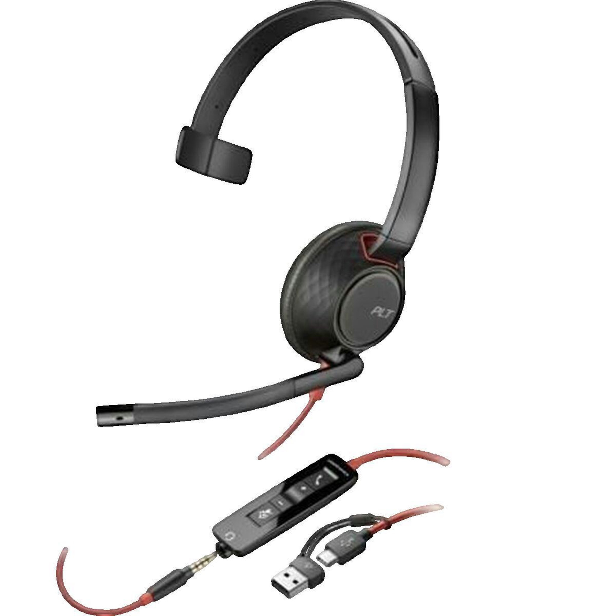 HP Casque HP Poly Blackwire 5210, micro-casque filaire sur-oreille, jack 3,5mm et USB-C, noir
