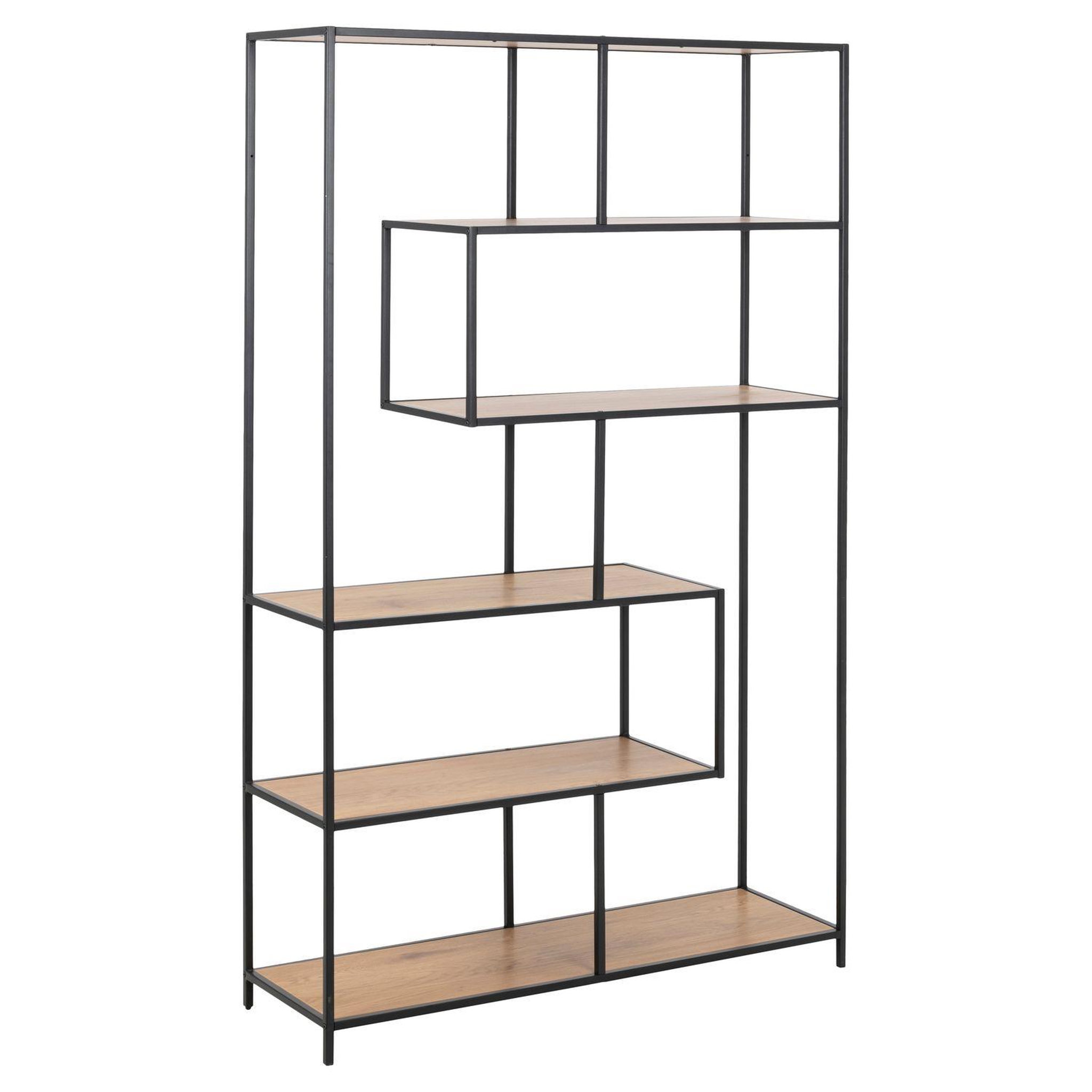 TOILINUX Bibliothèque en MDF et métal avec 6 niches de rangement - Noir et Beige